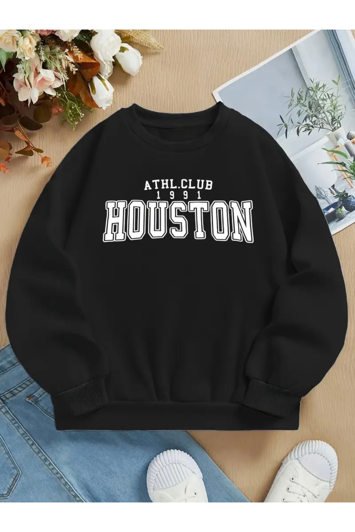FUFLUNS Houston Printed Oversize Unisex Women/Men's Crew Neck Sweatshirt