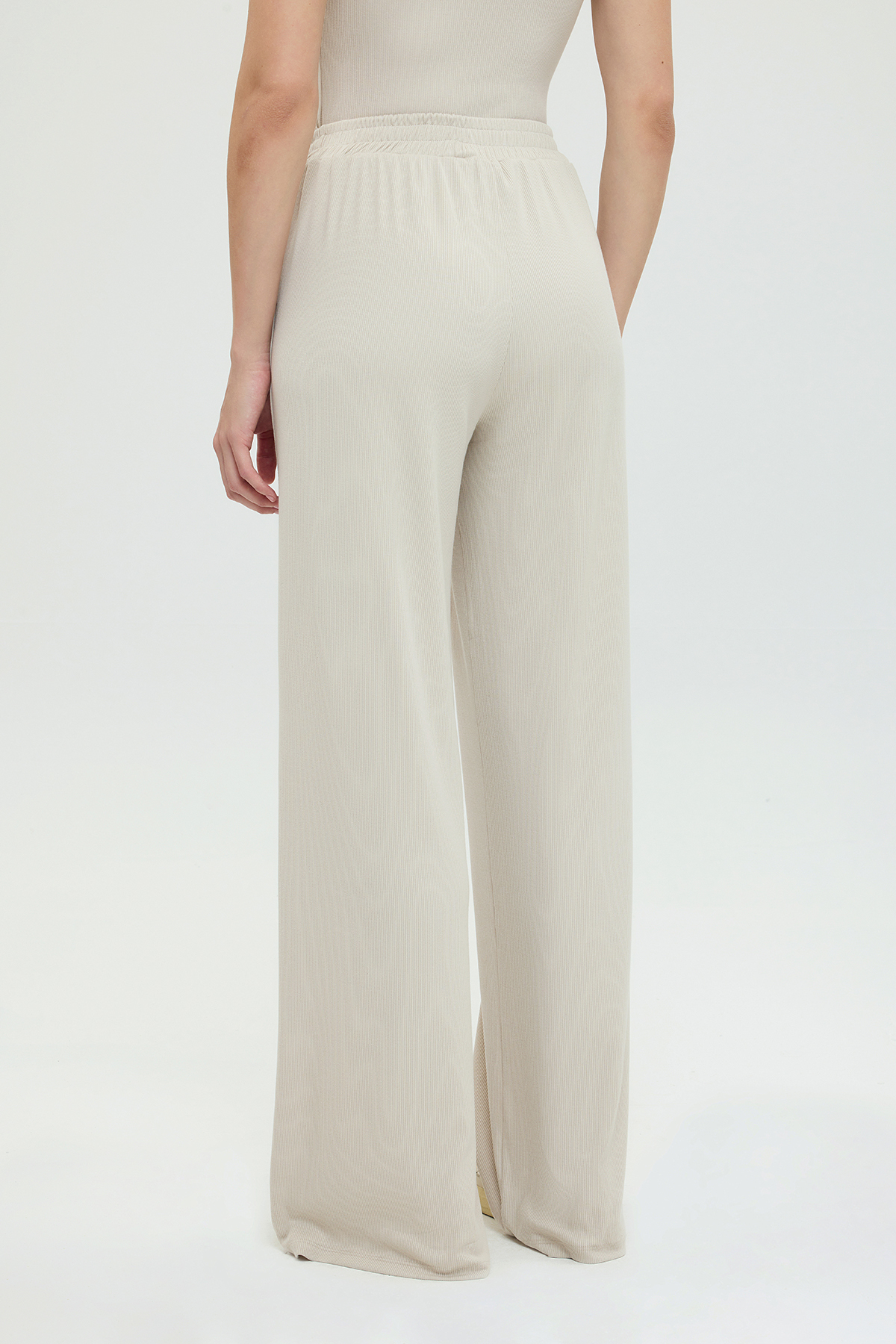 SHEISMONO Soft Rib Düz Kesim Bol Pantolon Bej görsel 5