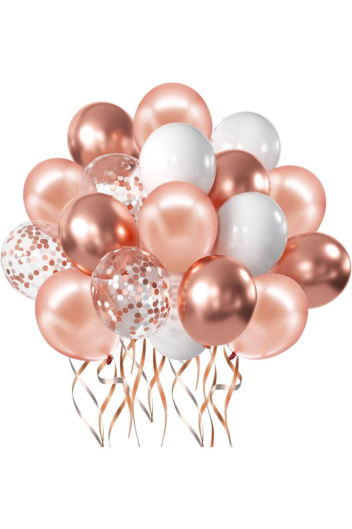 BALON DİYARI 5 Adet Rose Gold, Beyaz ve Şeffaf Konfeti Balon Seti – Parti & Süsleme Balonları