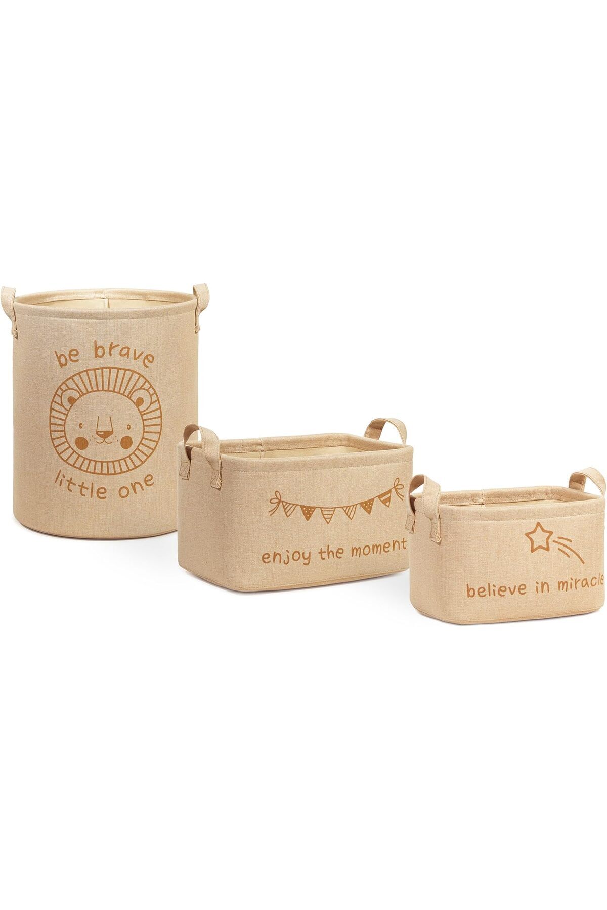 STOREMAX Textile 3'lü Çocuk Odası Sevimli Aslan Jüt Dokuma Kumaş Sepet Set 24 x 17 x 14/30 x 21 x 18/33 x 40