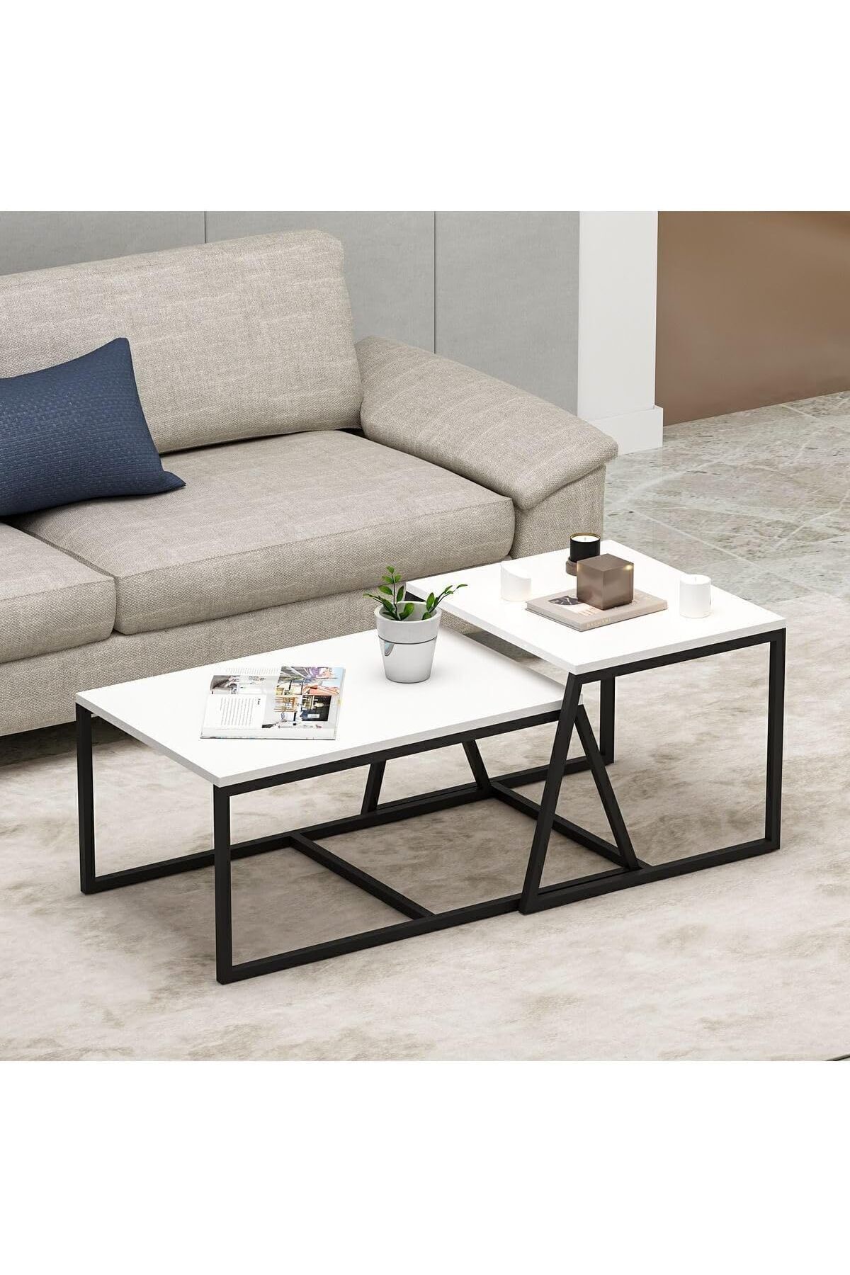 Yıldızan Dizayn Minimal 2'Li Orta Sehpa Beyaz 980005