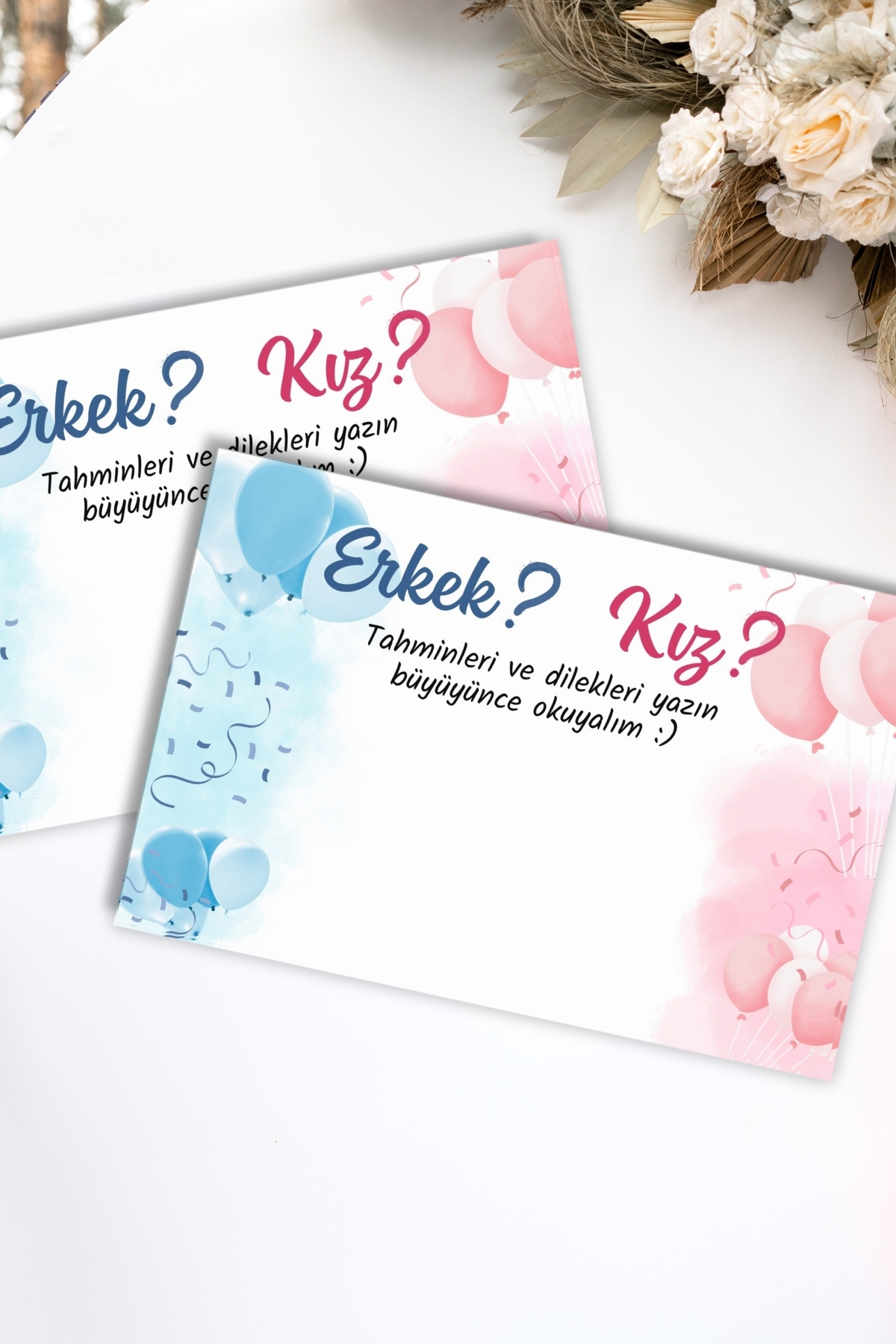 Metranya Cinsiyet Belirleme Partisi Kız mı Erkek mi 15 Adet Baby Shower Bebek Dilek Hatıra Tahmin Anı Kartı fotoğrafı 3 (önizleme)