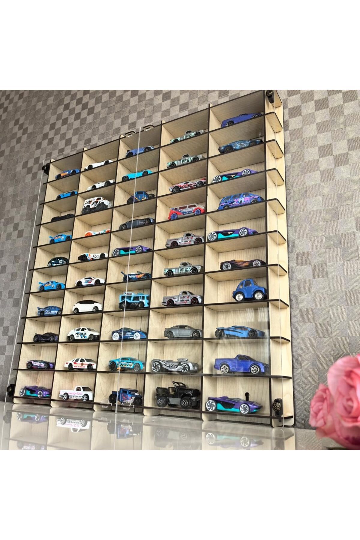 STOREMAX vegaShop Kapaklı 1/64 Ölçek 50Araç Hotwheels metal araç Uyumlu Model Oyuncak Araba Rafı-Akça