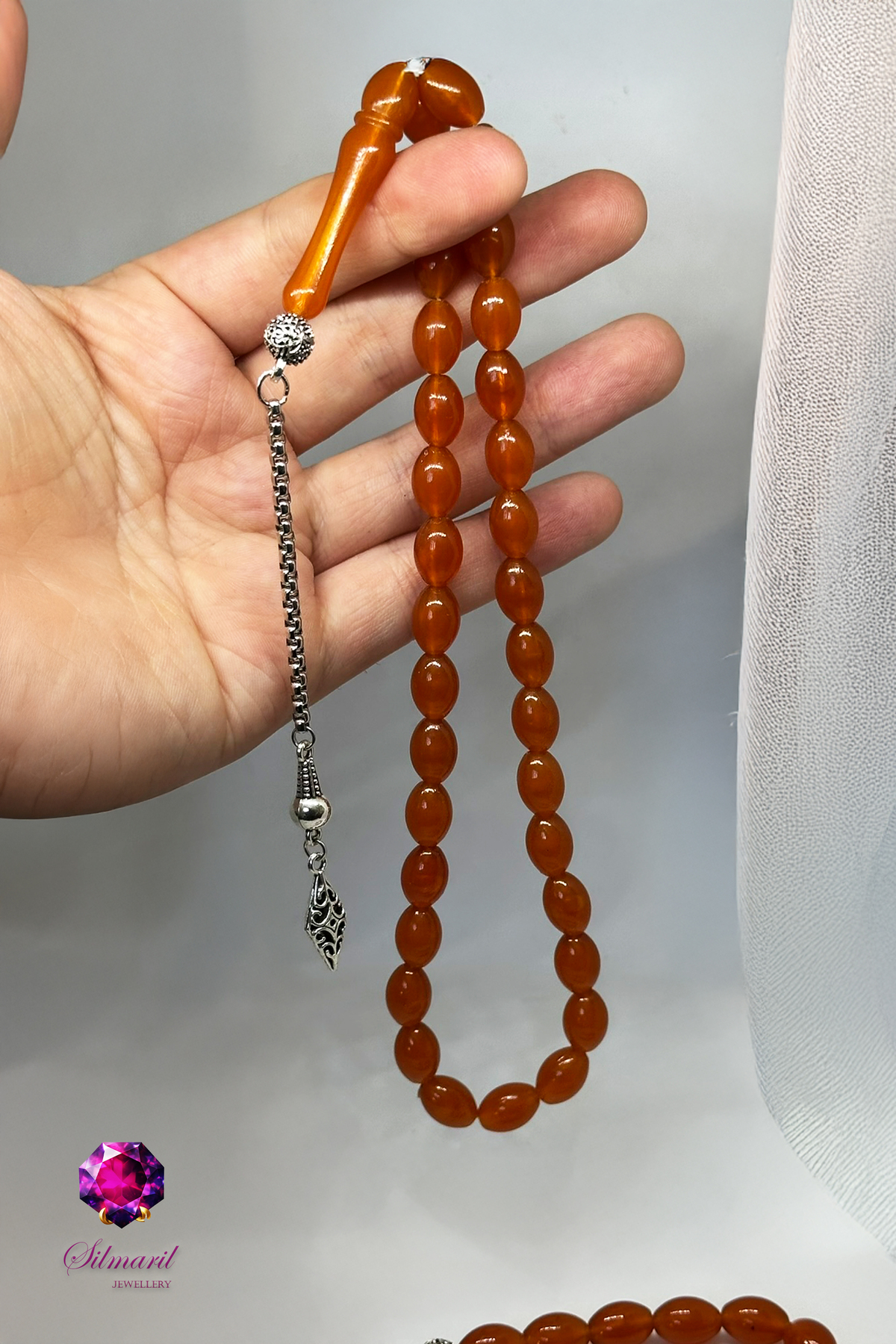 Şık Turuncu Kehribar Tesbih Seti – Tespih ve Zaza Set - Erkek Hediyelik — Silmaril Store (6)