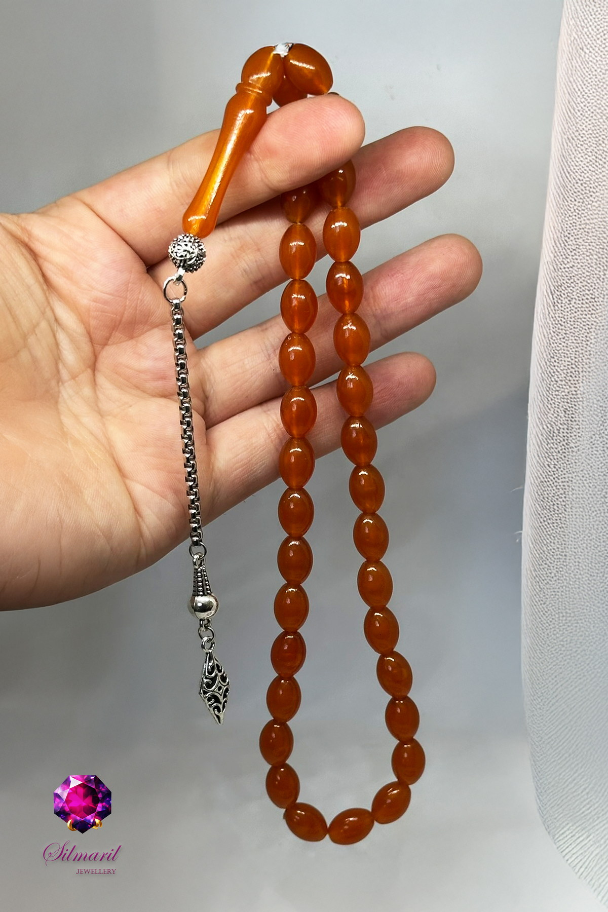 Şık Turuncu Kehribar Tesbih Seti – Tespih ve Zaza Set - Erkek Hediyelik — Silmaril Store (4)