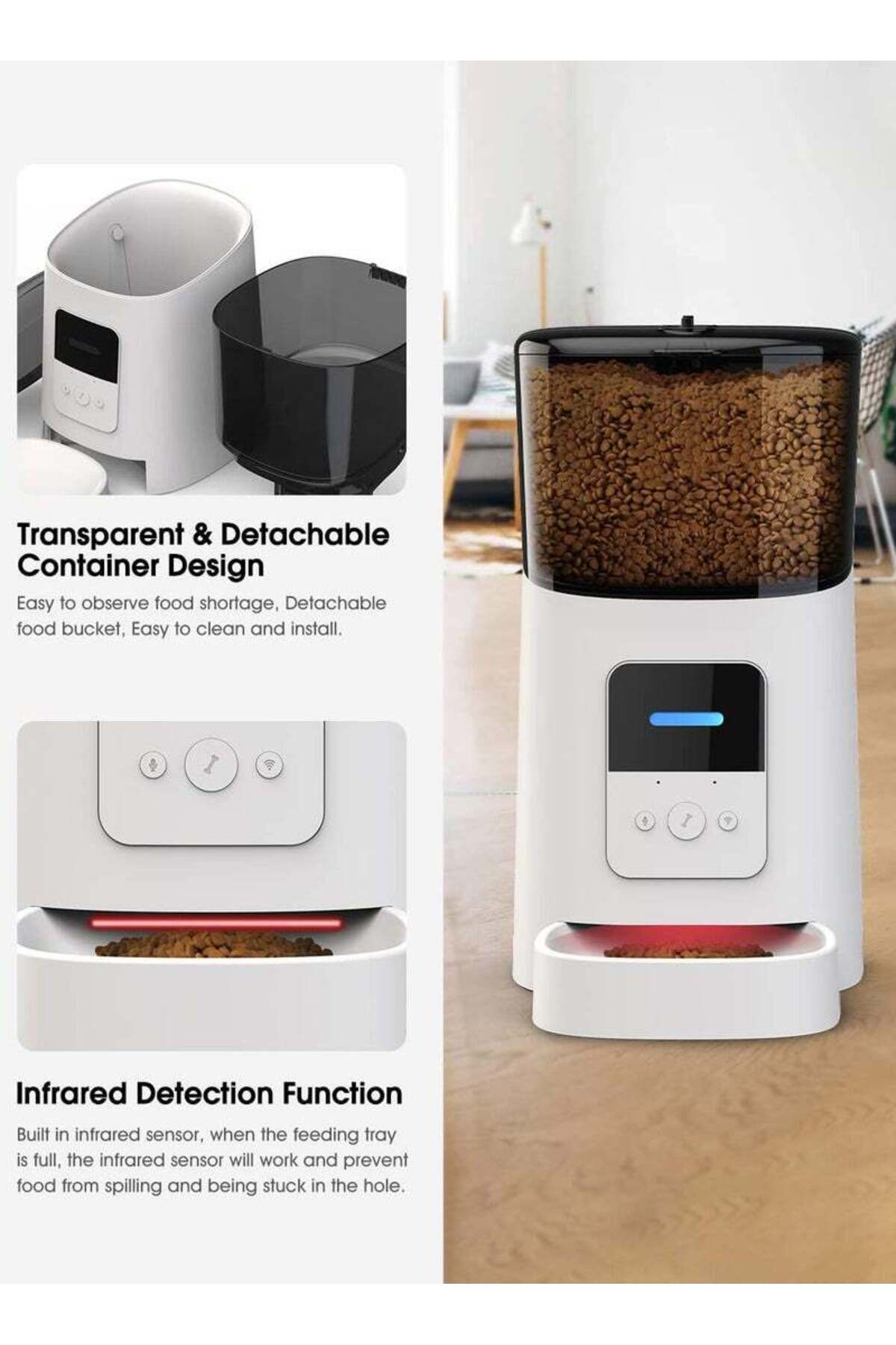 COOYA-6L Automatic Cat Food Dispenser,with APP Control for Remote Feeding,Low Food Sensor Voice Recorder 6