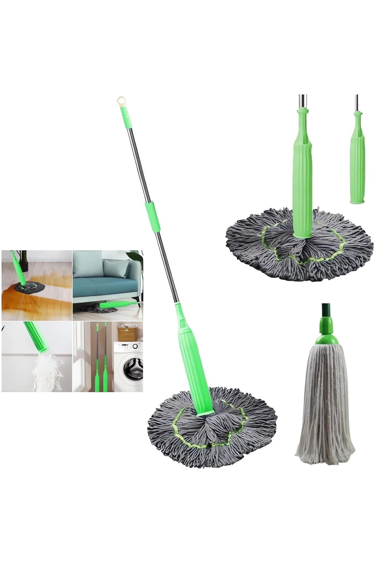 OEM-Rotary Mop 2 in 1 with Squeezing System, Microfiber Head, 360 Degrees, for Bathroom Cleaning, 7cm Wi 4
