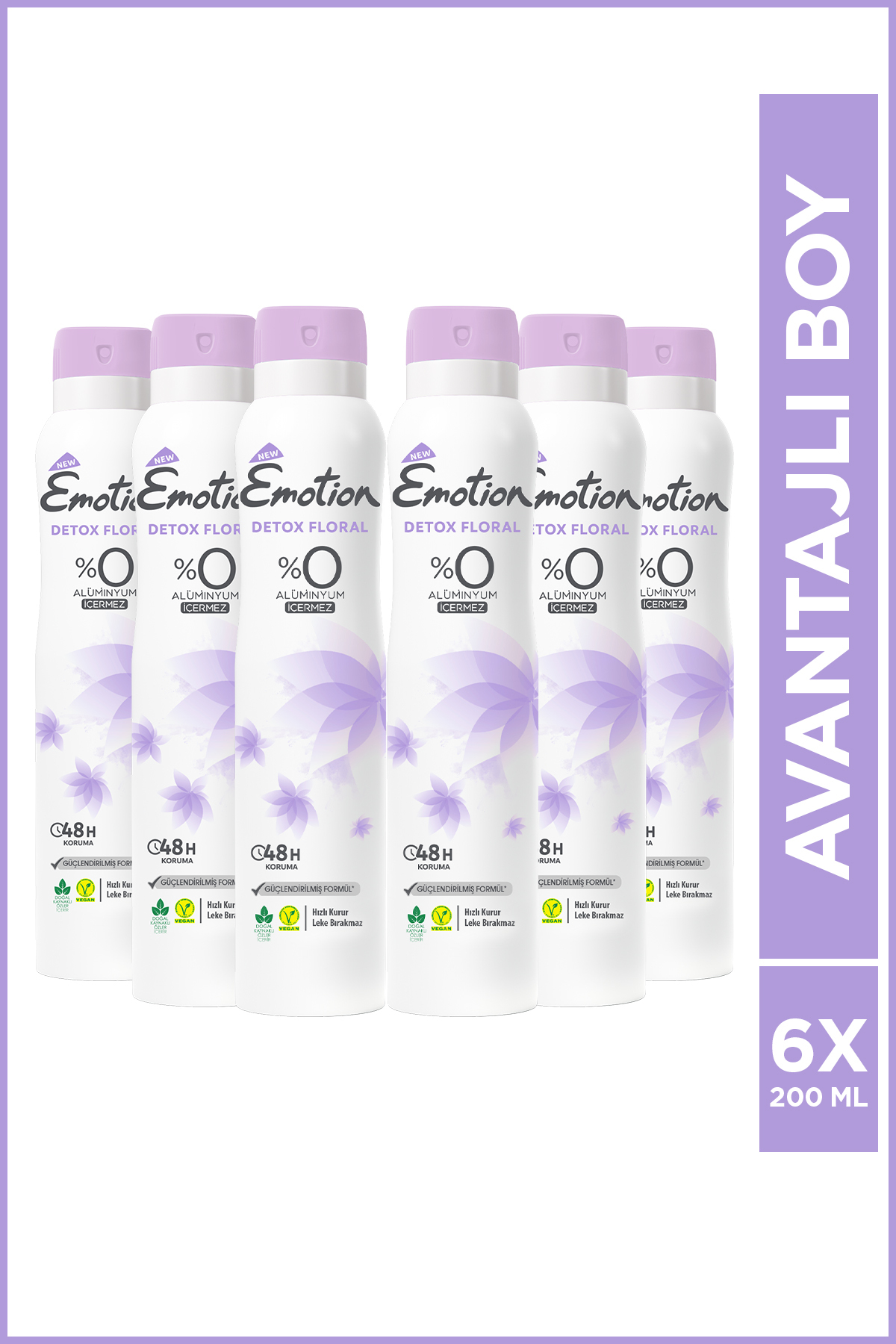 Emotion Detox Floral Kadın Vegan Deodorant 6x200 ml Hızlı Kurur,Leke Bırakmaz