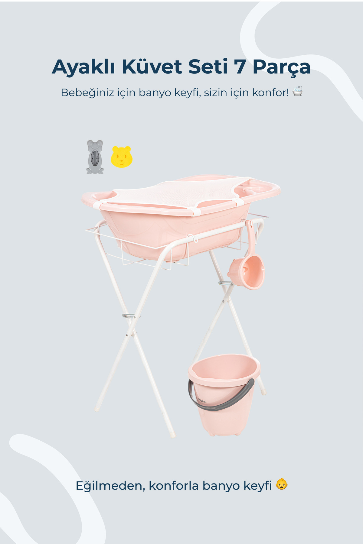 Ayaklı Banyo Seti 7 Parça Pembe