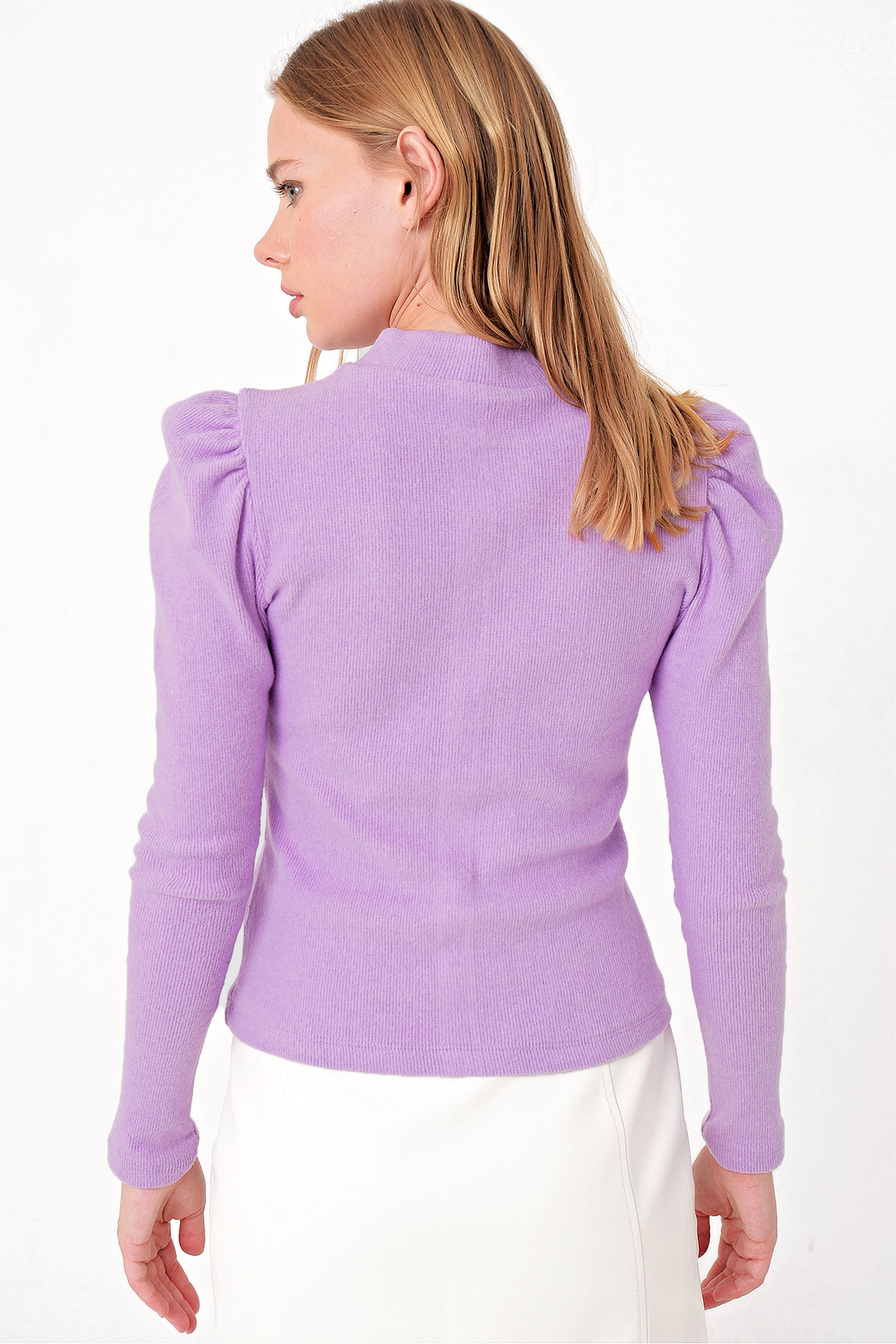 Trend Alaçatı Stili Dámská fialová košilka s princeznovským rukávem, polorolák, halenka ALC-X5042