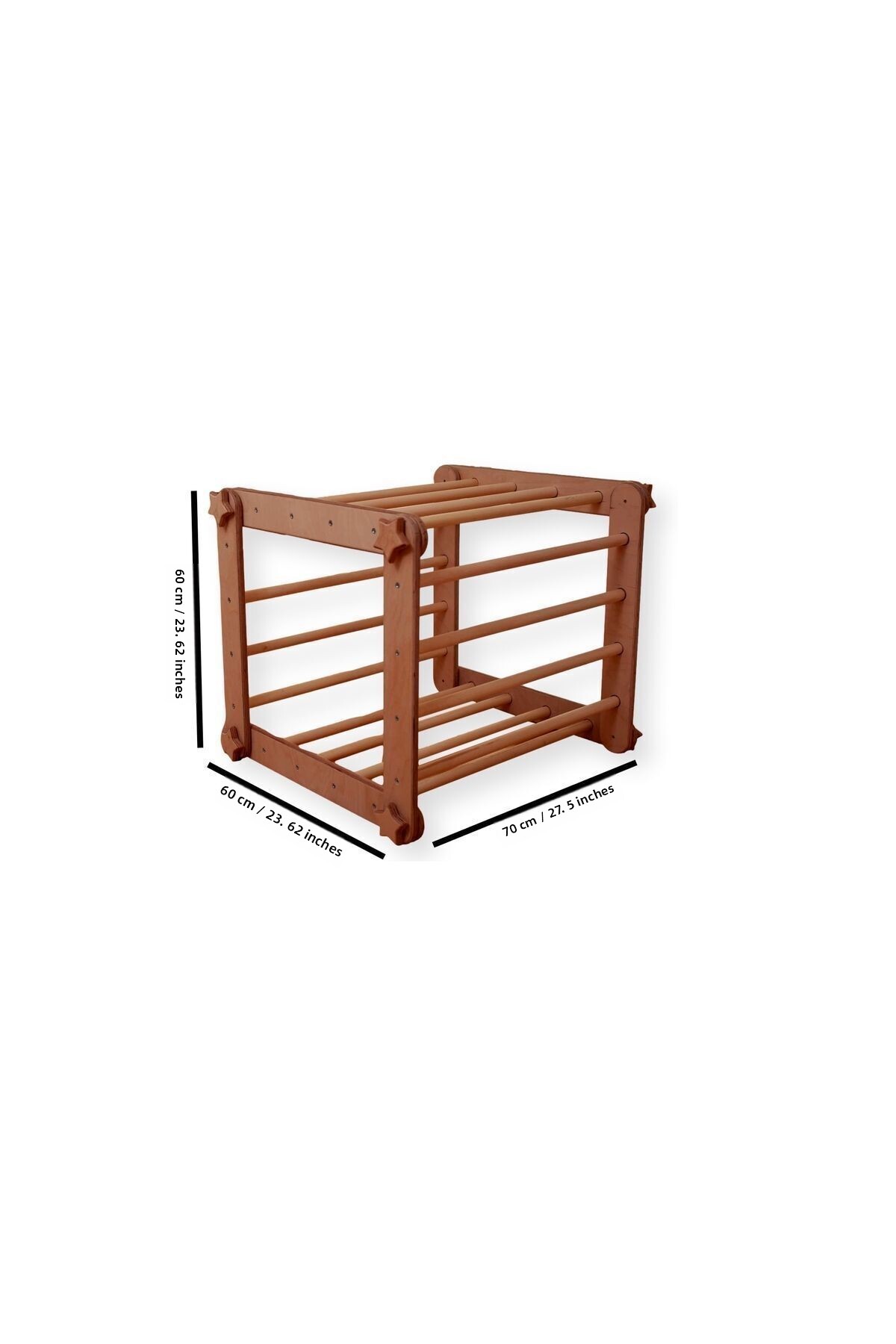 مکعب چوبی فعالیت مونته‌سوری – ترازو و رمپ با سنگ‌ها