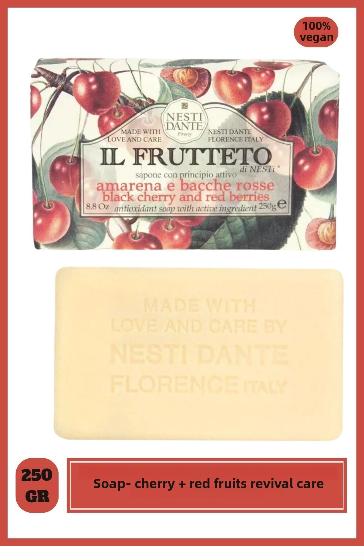 Nesti Dante-Nesti Dante Black Cherry & Red Berries Solid Soap 250Gr |   Revitalizing | Cherry and Crimson 1