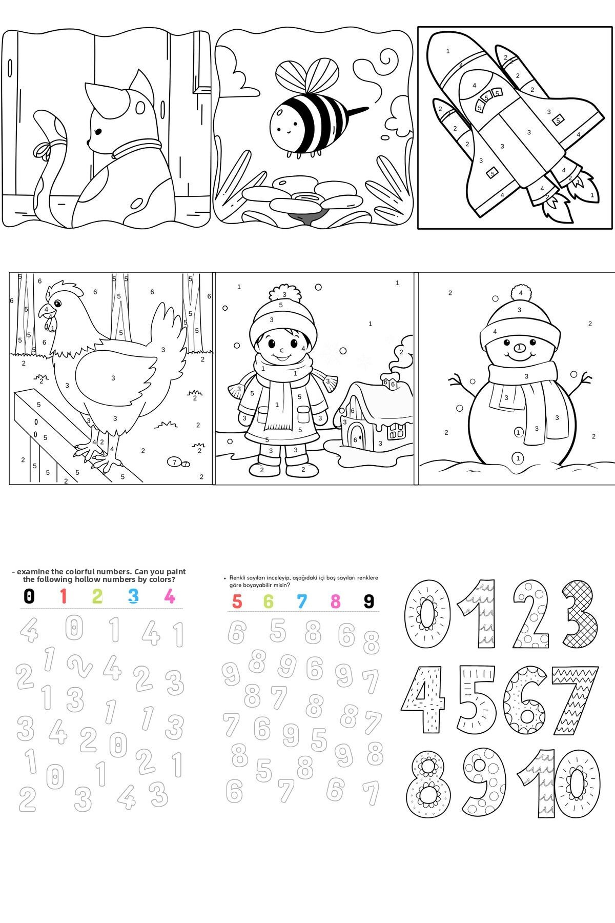 ورقهای رنگآمیزی-فعالیت آموزشی-مجموعه ۹ عددی در اندازه A4