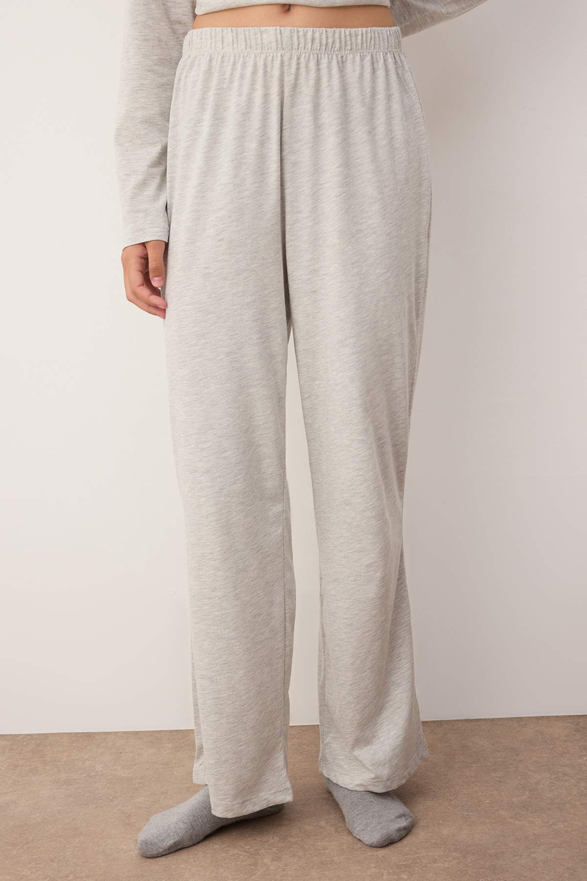 Trendyol Collection Gray Melange Cotton Lace Detailed Knitted Pajama Set Thmaw26Pt00051