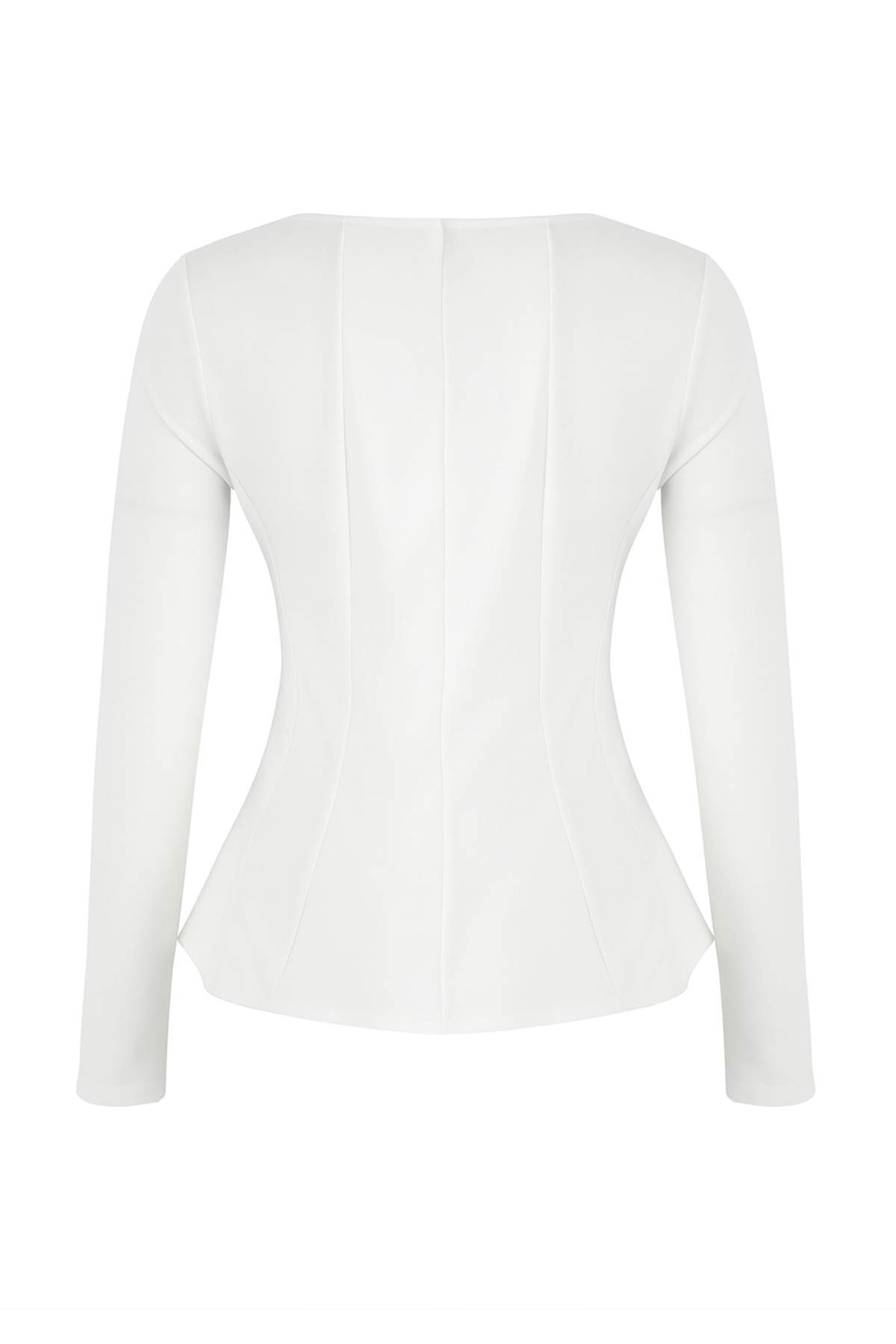 Trendyolmilla  Ekru Kayık Yaka Peplum/Belden Oturmalı Regular Boy Örme Bluz TWOAW26BZ00166 - Görsel 6