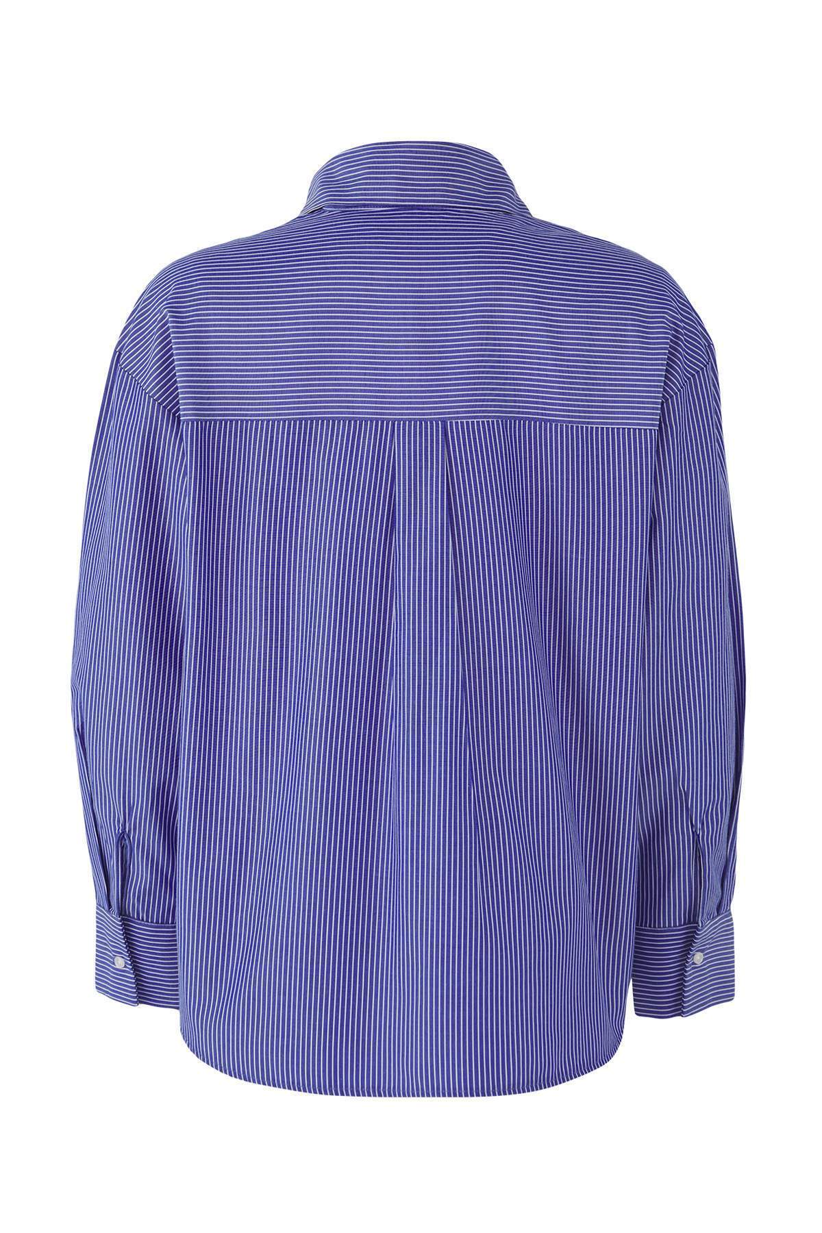 Trendyolmilla  Lacivert Çizgili Fular Bağlamalı Gömlek TWOAW26GO00046 - Görsel 9