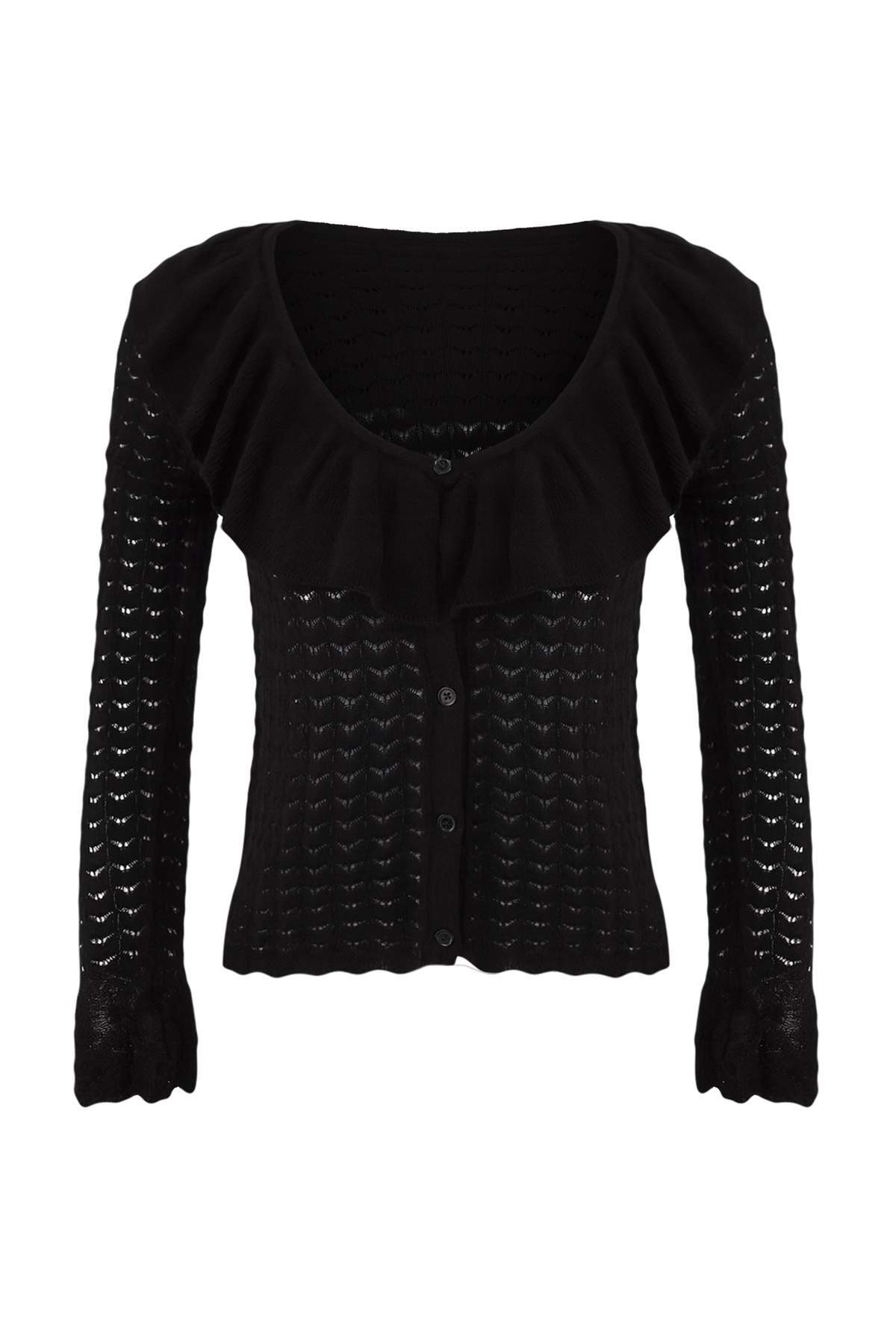 Trendyolmilla  Özel Koleksiyon Siyah Düğme Detaylı Merserize Görünümlü Vücudu Saran Triko Hırka TWOAW26HI00010 - Görsel 5