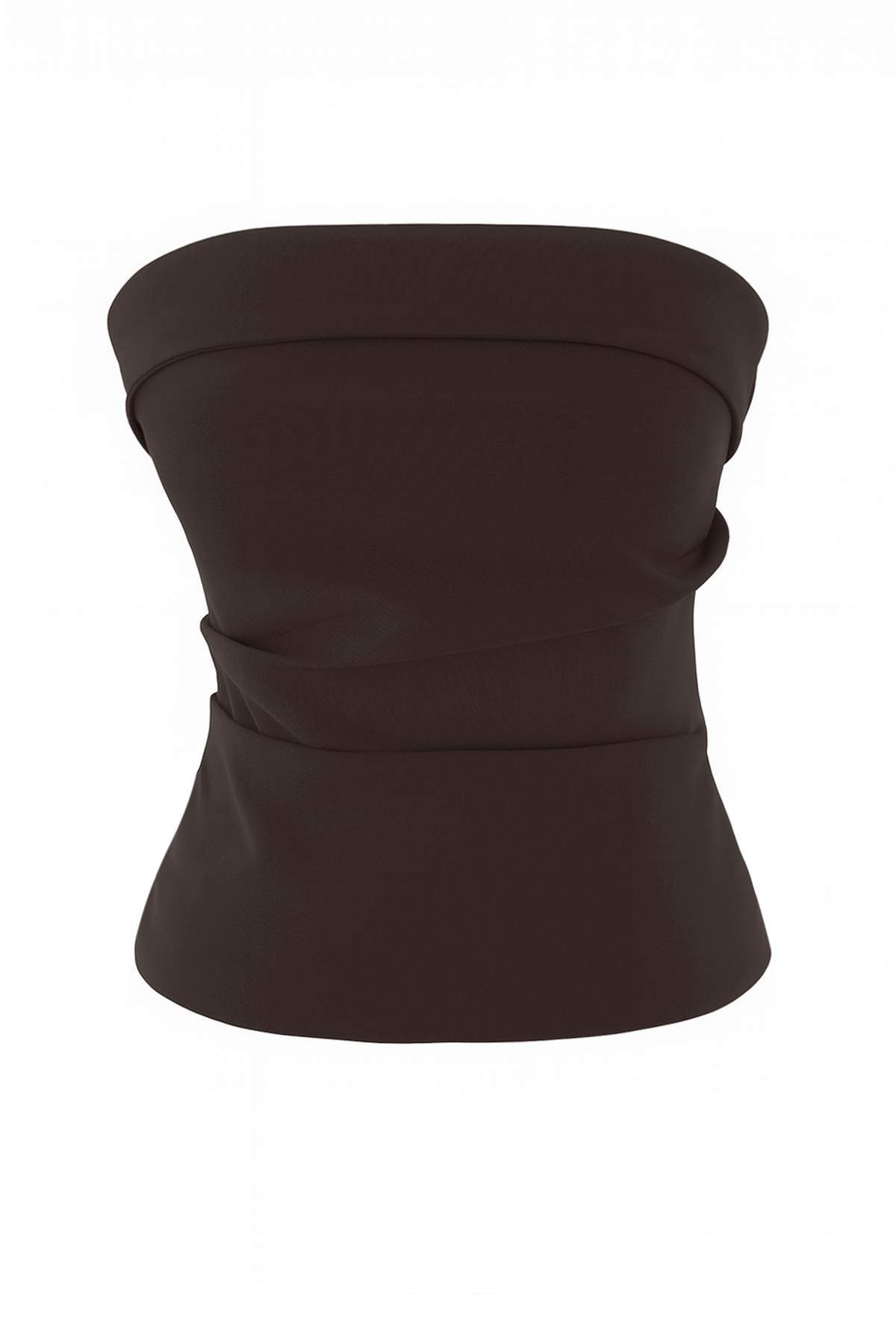 Trendyolmilla  Kahverengi Straplez Fitted Drapeli Dokuma Bluz TWOSS24BZ00348 - Görsel 5