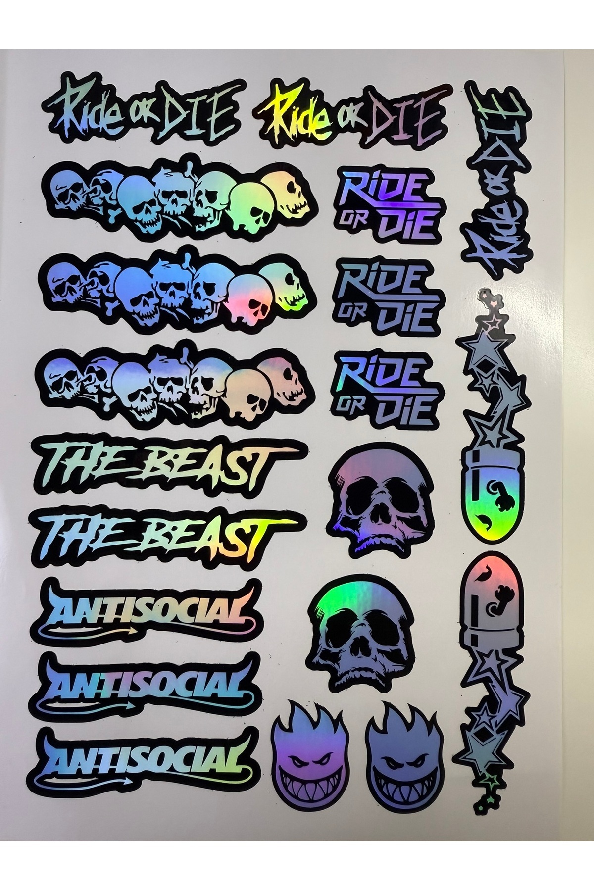 cakaybu 20 Parça Bisiklet Sticker Seti – Ride or Die, The Beast & Antisocial ( HOLOGRAM FULL )