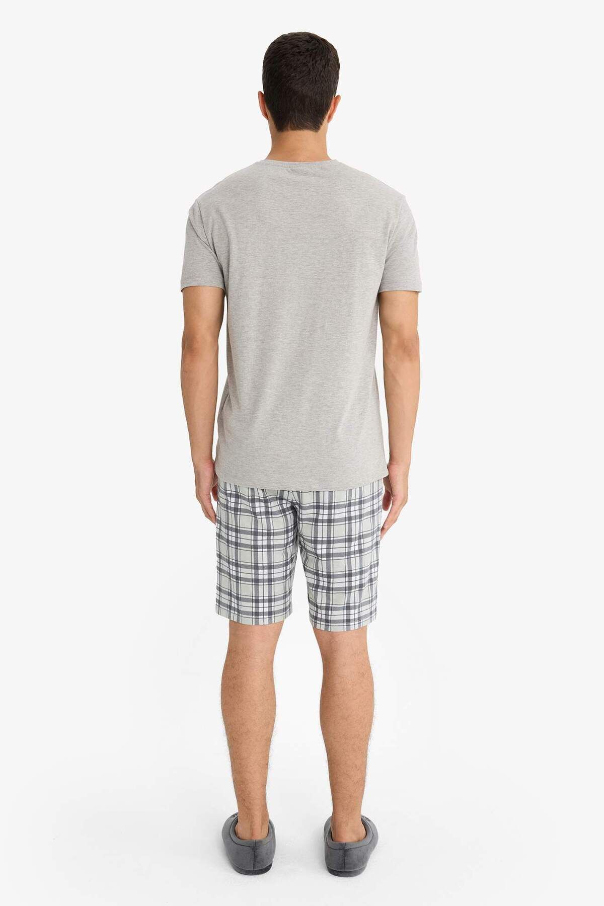 DeFacto-Pajama Set Regular Fit Short Sleeve Top Checked Shorts E7185Ax25Hs 7