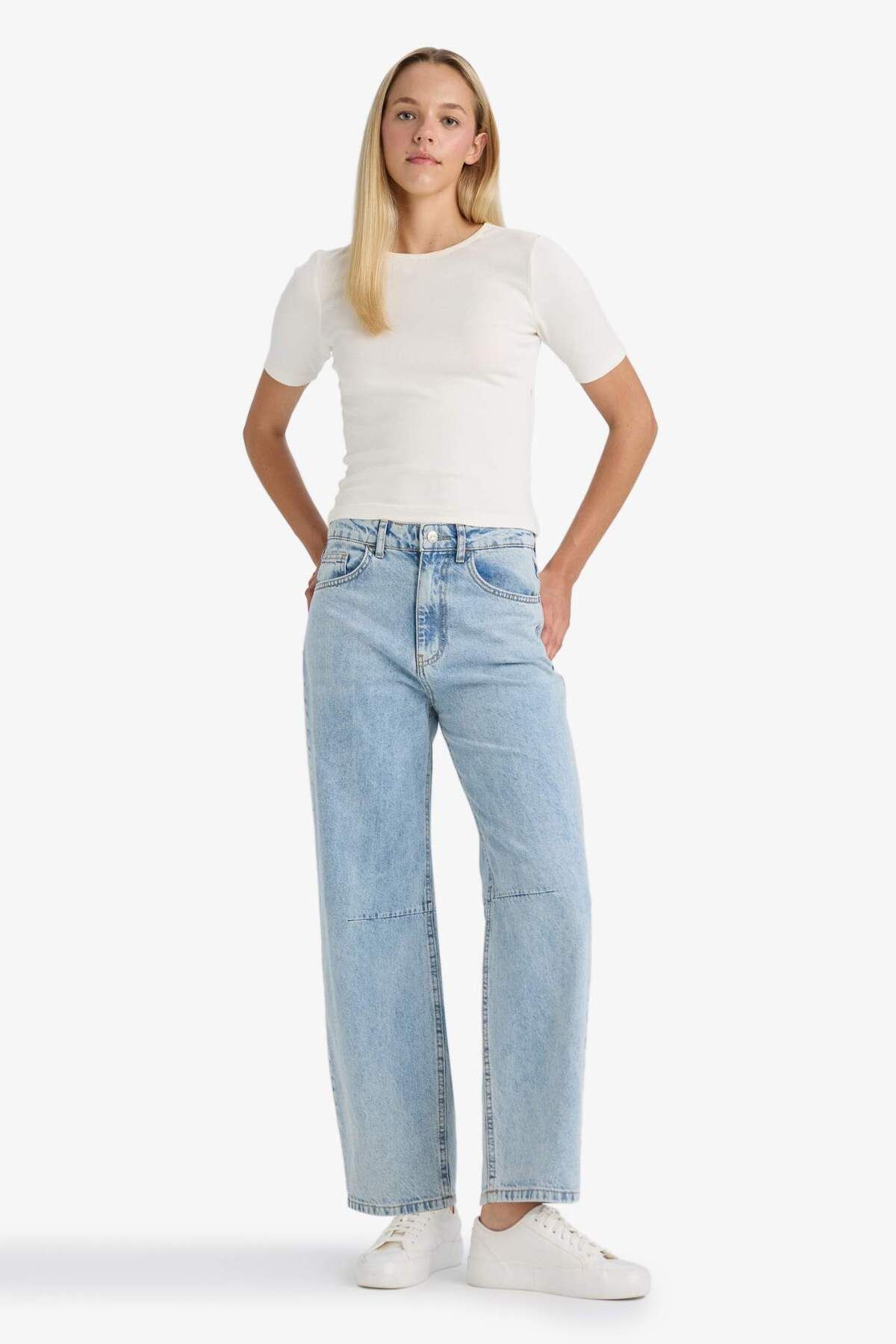 Barrel Fit Normal Bel Bilek Boy Jean Yıkamalı Pantolon F6102AX25HS