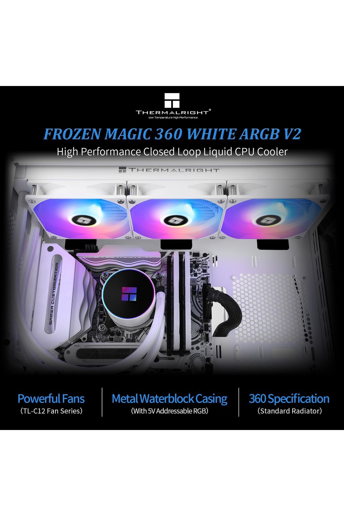 ThermalRight-CPU Cooler Frozen Magic 360 ARGB V2 with Dual PWM High-Performance Fans and 1600 RPM 6