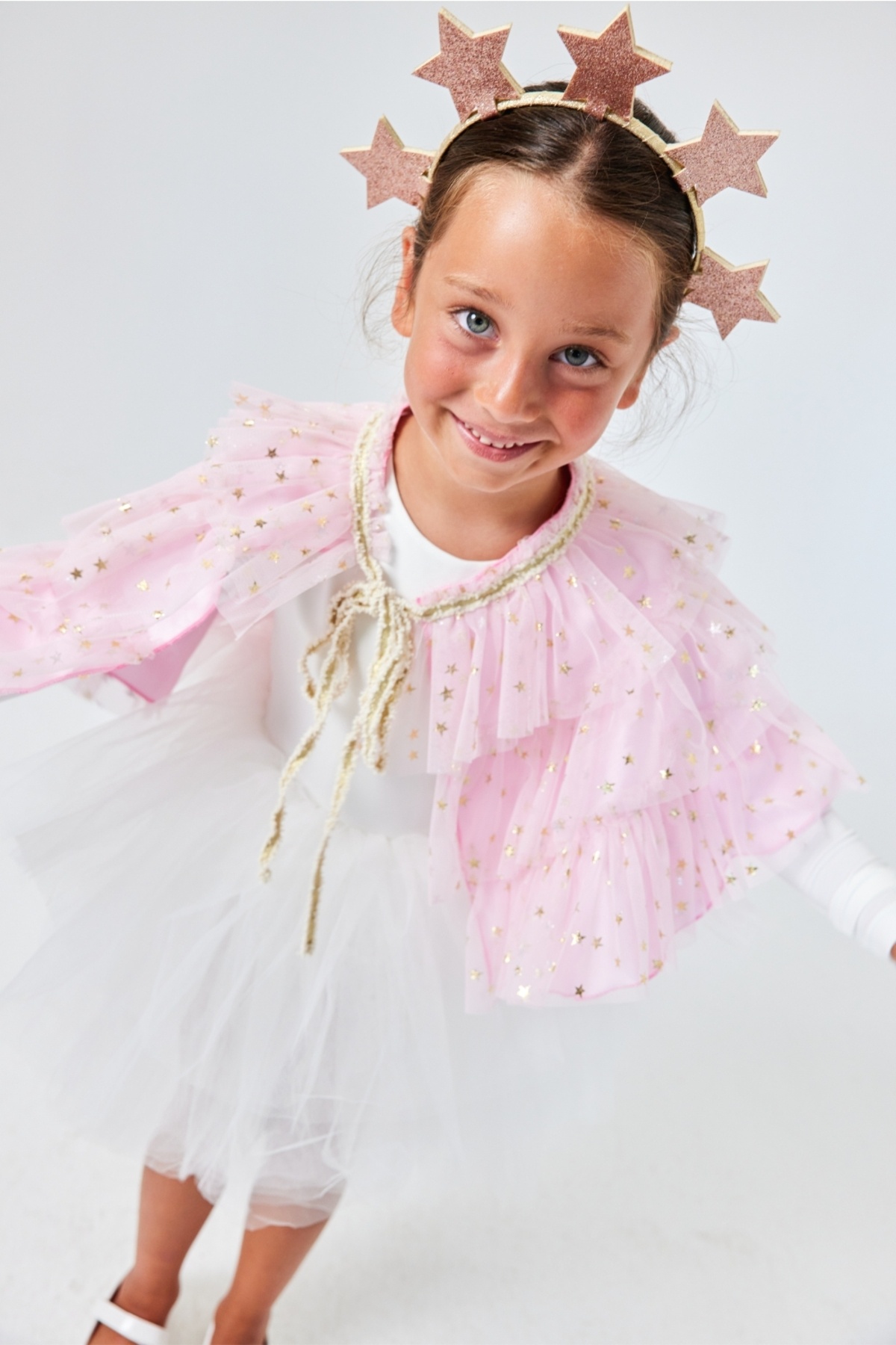 Le Mabelle-Pink Star Girl's Short Cape 2