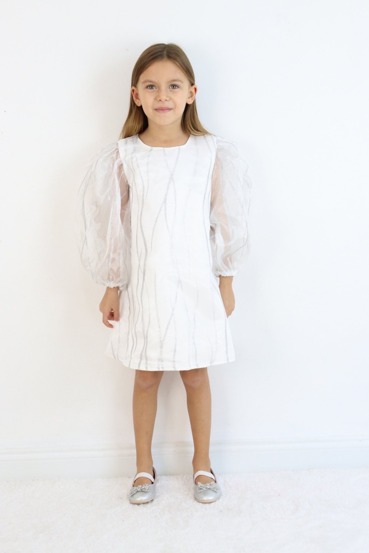 Le Mabelle-Ecru Glitter Detailed Girl's Dress - Corrine 2