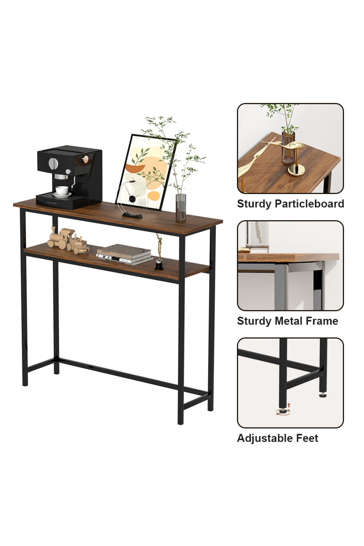AnneFish-100*30*90cm Console Table 2 Tier Sofa Coffee Corner Display Entryway Table Couch Hallway Entrance 8