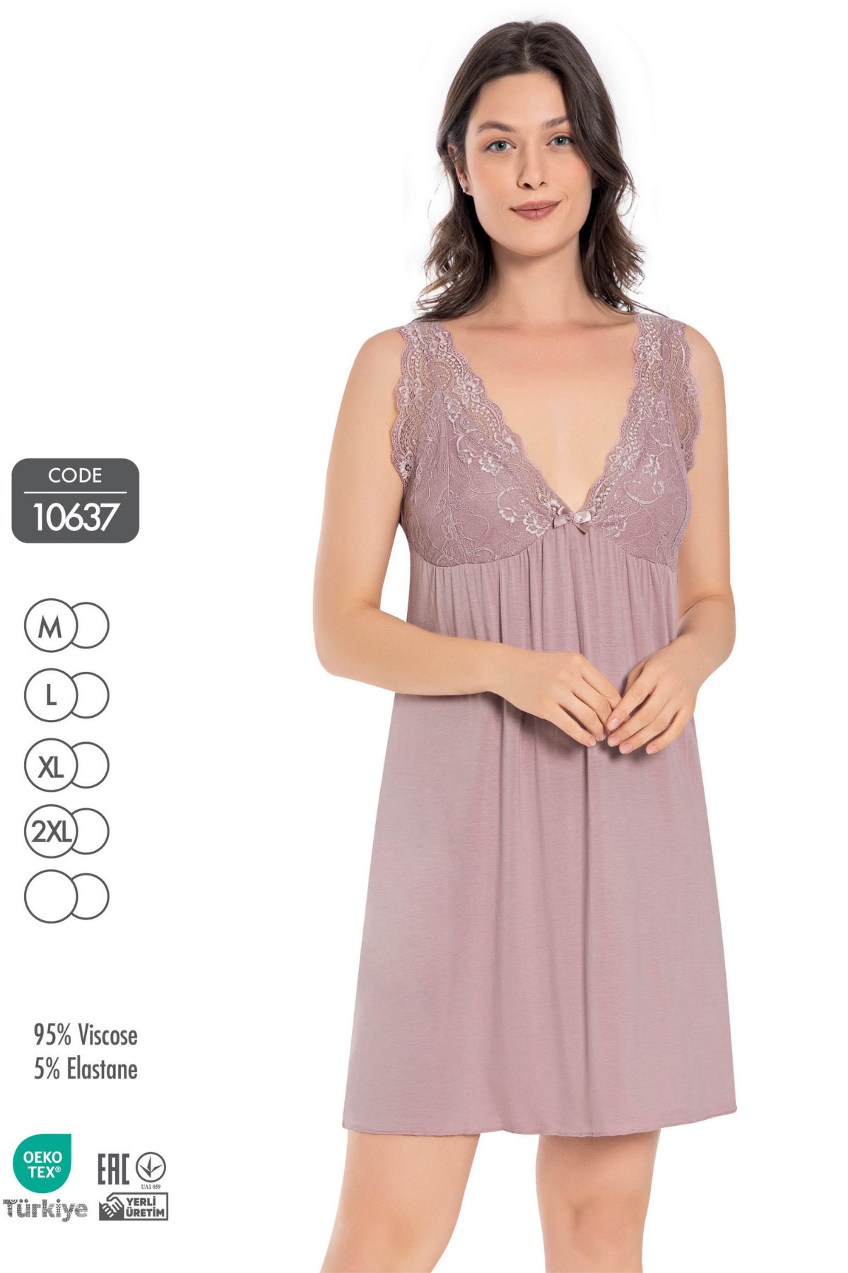 Cotpark Kadın Viskon Elastan Kumaş Dantel Detaylı Gecelik 10637