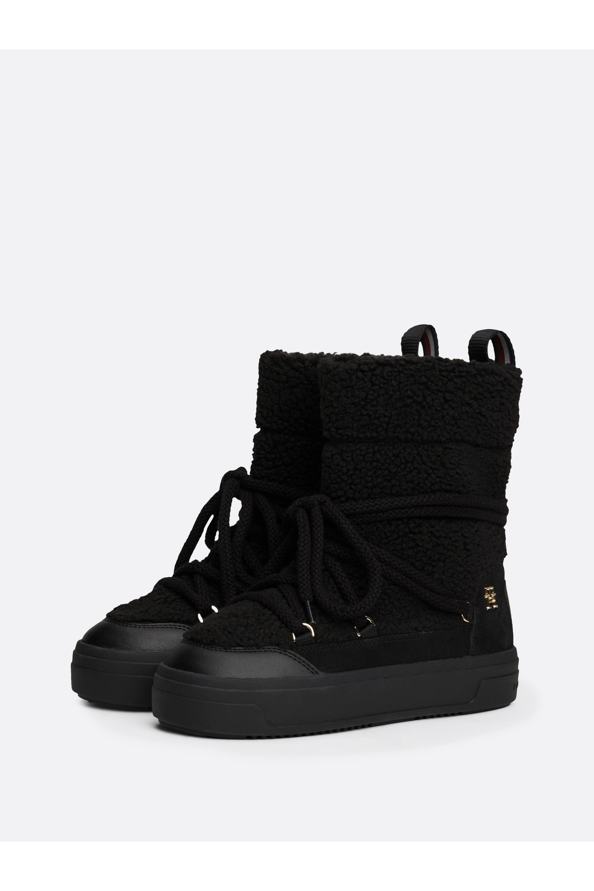 Tommy Hilfiger-Dámske čierne čižmy na šnurovanie Faux Shearling 3