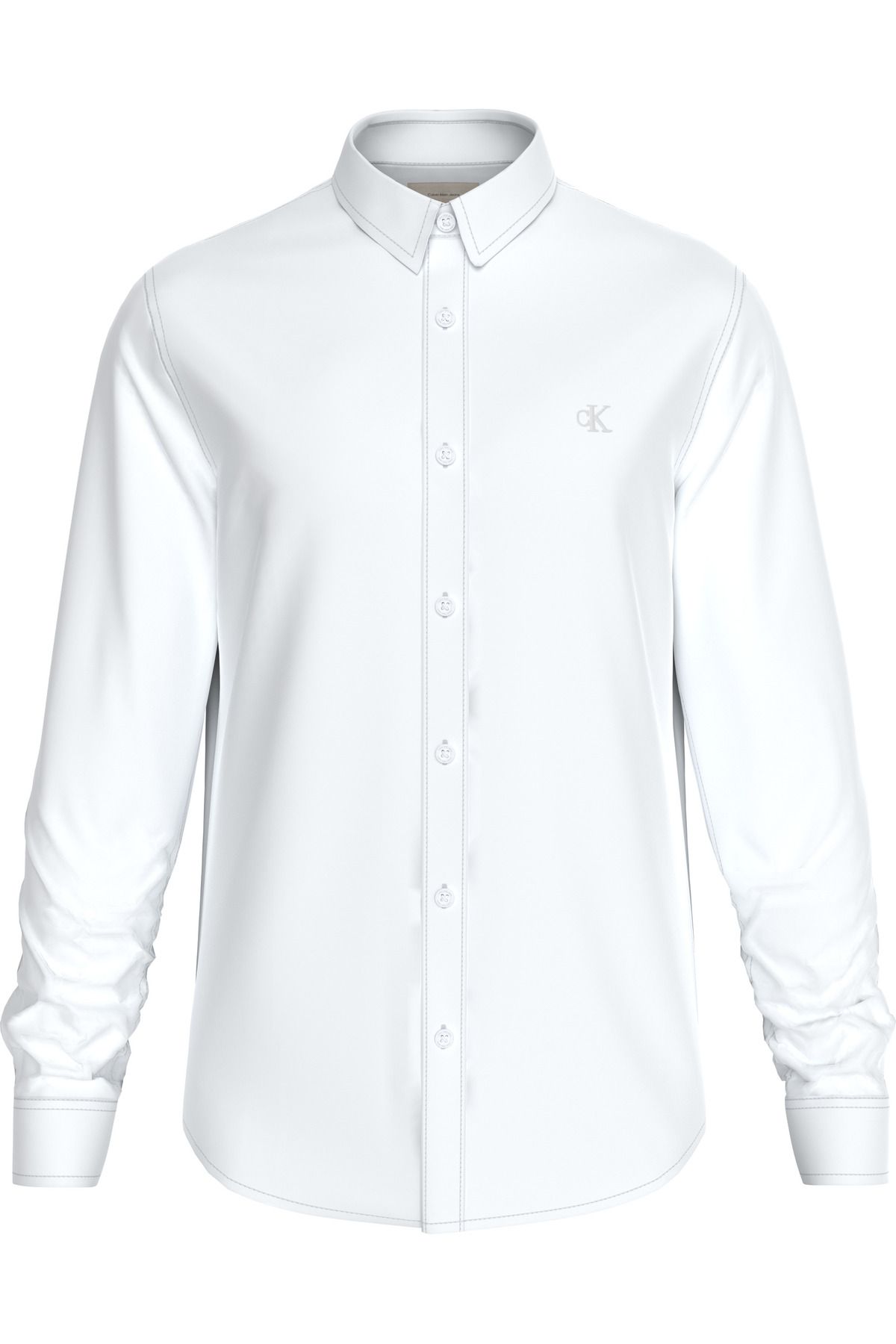 Calvin Klein-قميص رجالي بقصة ضيقة - قطن، تصميم طية صدر السترة بأزرار J30j 324614 ياف 1