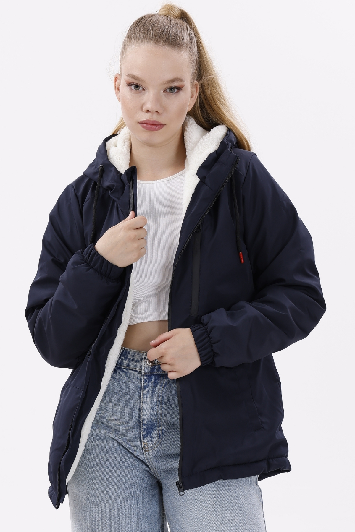 Women's Black Fur Water and Windproof Hooded Winter Coat & Coat & Parka