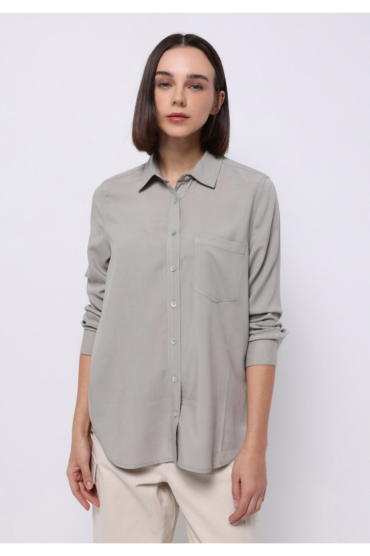 Colin's Regular Fit Shirt Neck Düz Kadın Yeşil Uzun Kol Gömlek