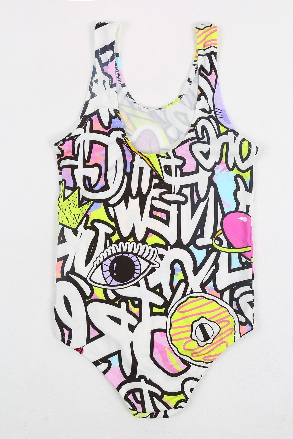 Papiş Kız Çocuk Mayo Minnie Mouse Graffiti Desenli Rahat Hızlı Kuruyan Mayo Deniz Havuz Plaj Mayosu fotoğrafı 4 (önizleme)