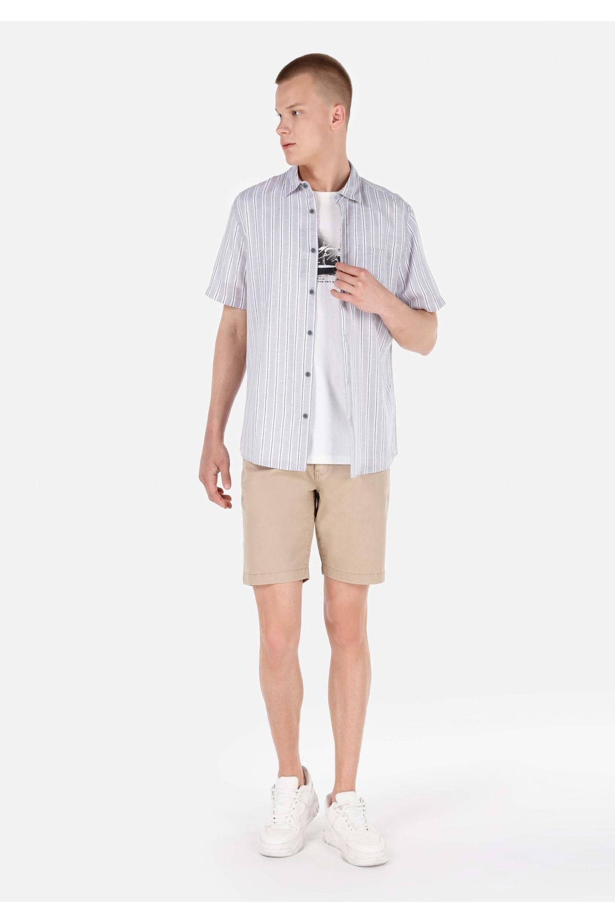 Colin's-Regular Fit Medium Waist Lace-Up Brown Men's Shorts 1