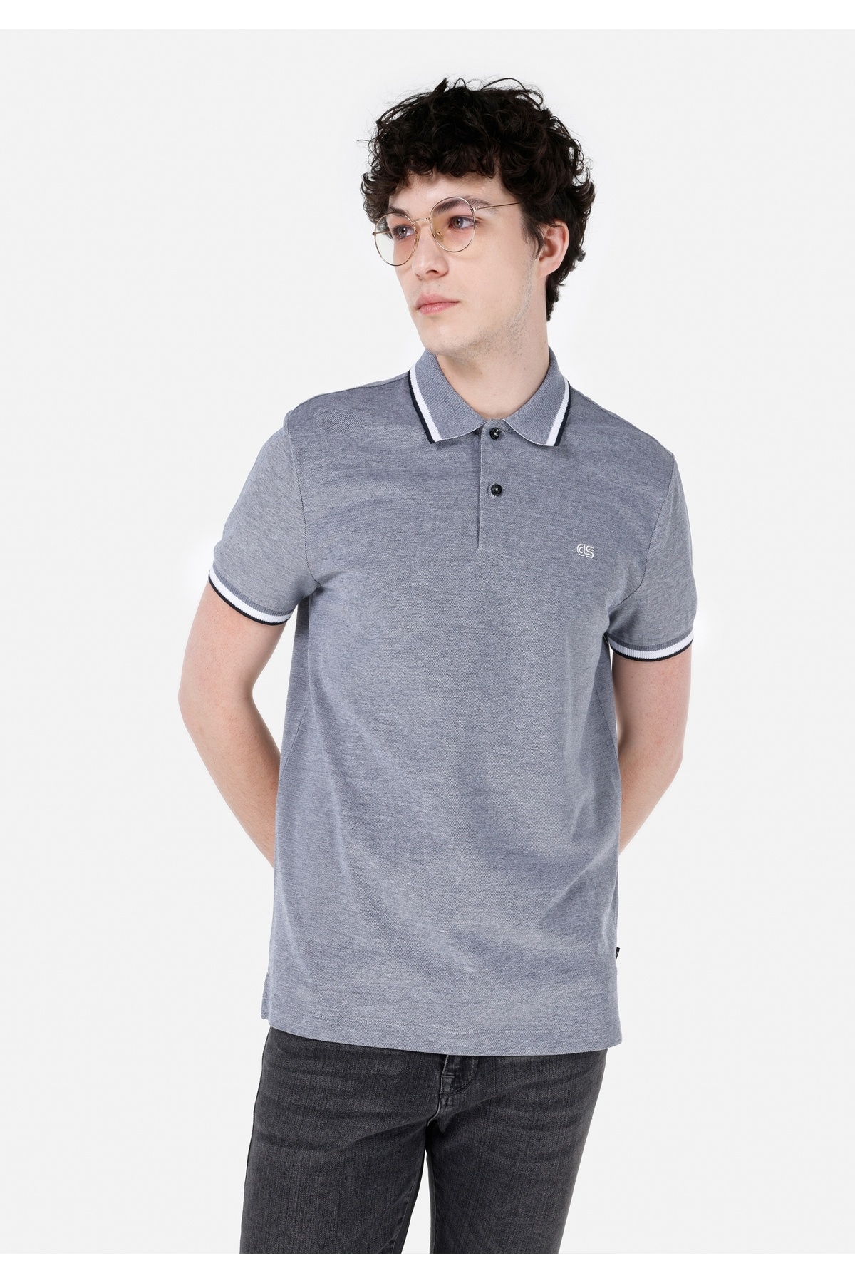 کالینز تی‌شرت آستین کوتاه سرمه‌ای مردانه ساده نخی یقه پولو سایز معمولی