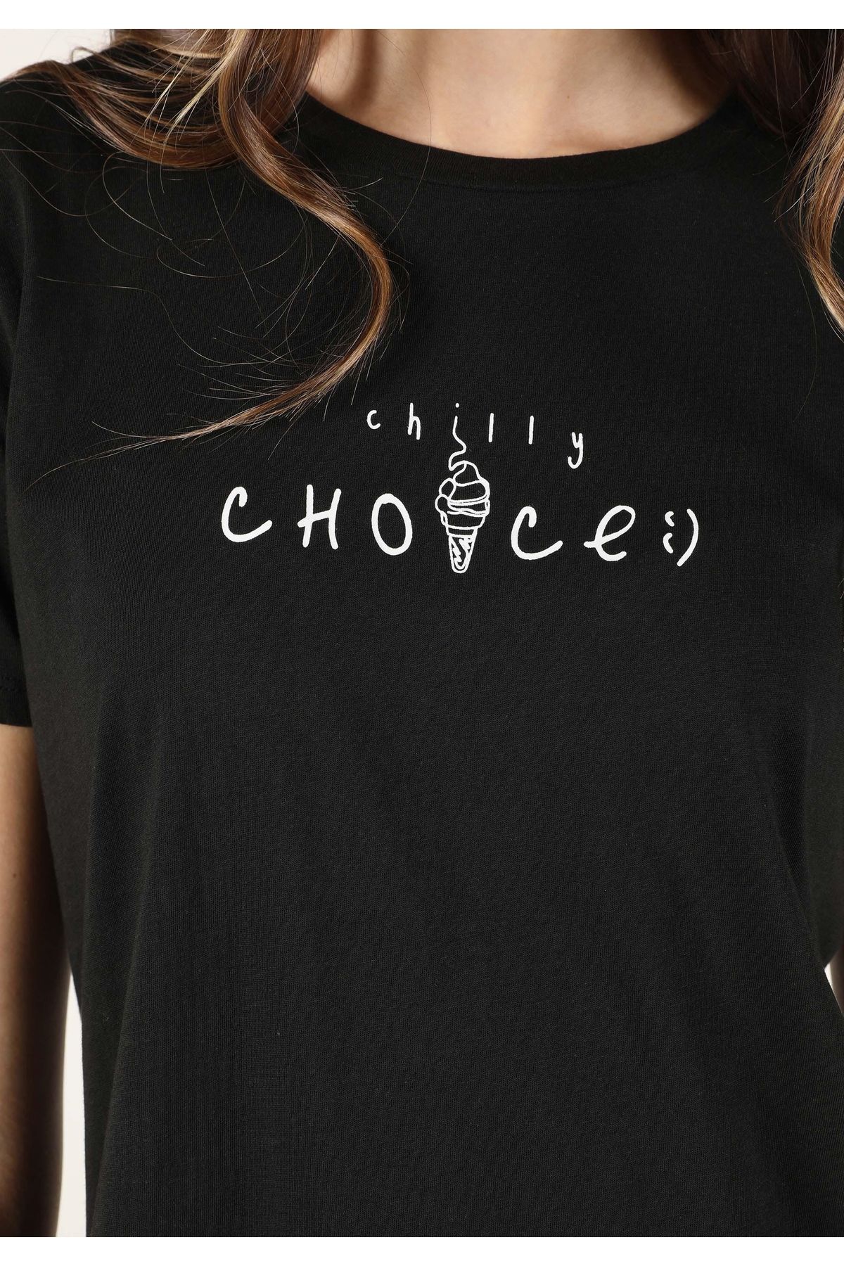 Colin's-Regular Fit Crew Neck Printed Black Women's Short Sleeve T-Shirt 5