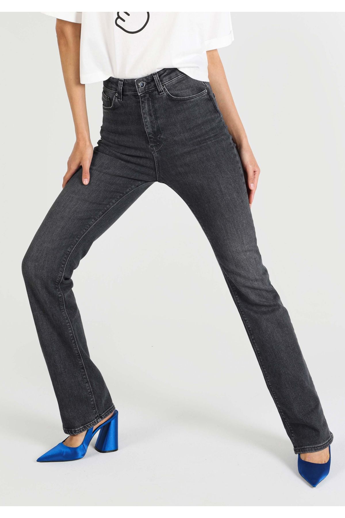 Colin's-Pantaloni de jeans negri pentru femei Flare Fit cu talie înaltă 4