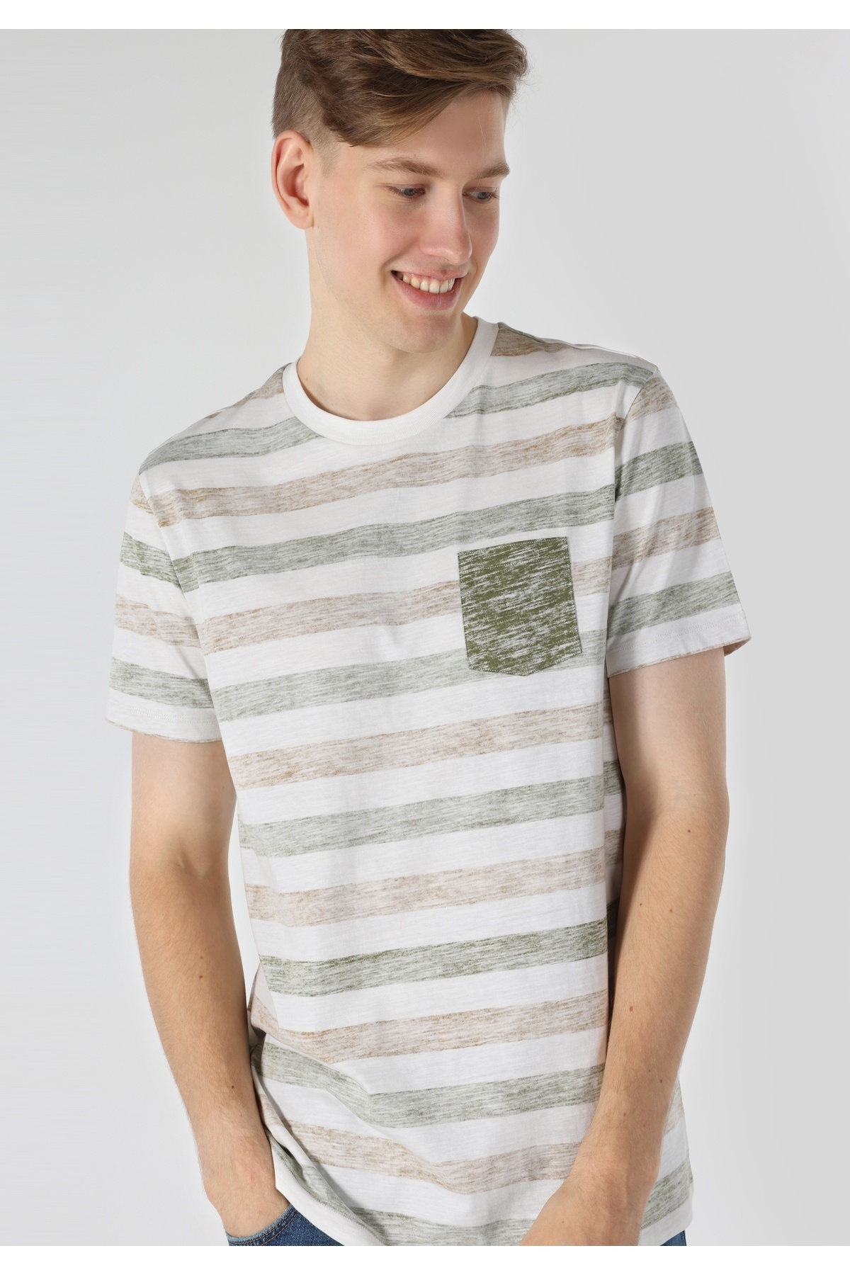 Colin's-Tricou cu mânecă scurtă pentru bărbați, cu linie rotundă, cu linie verde 4