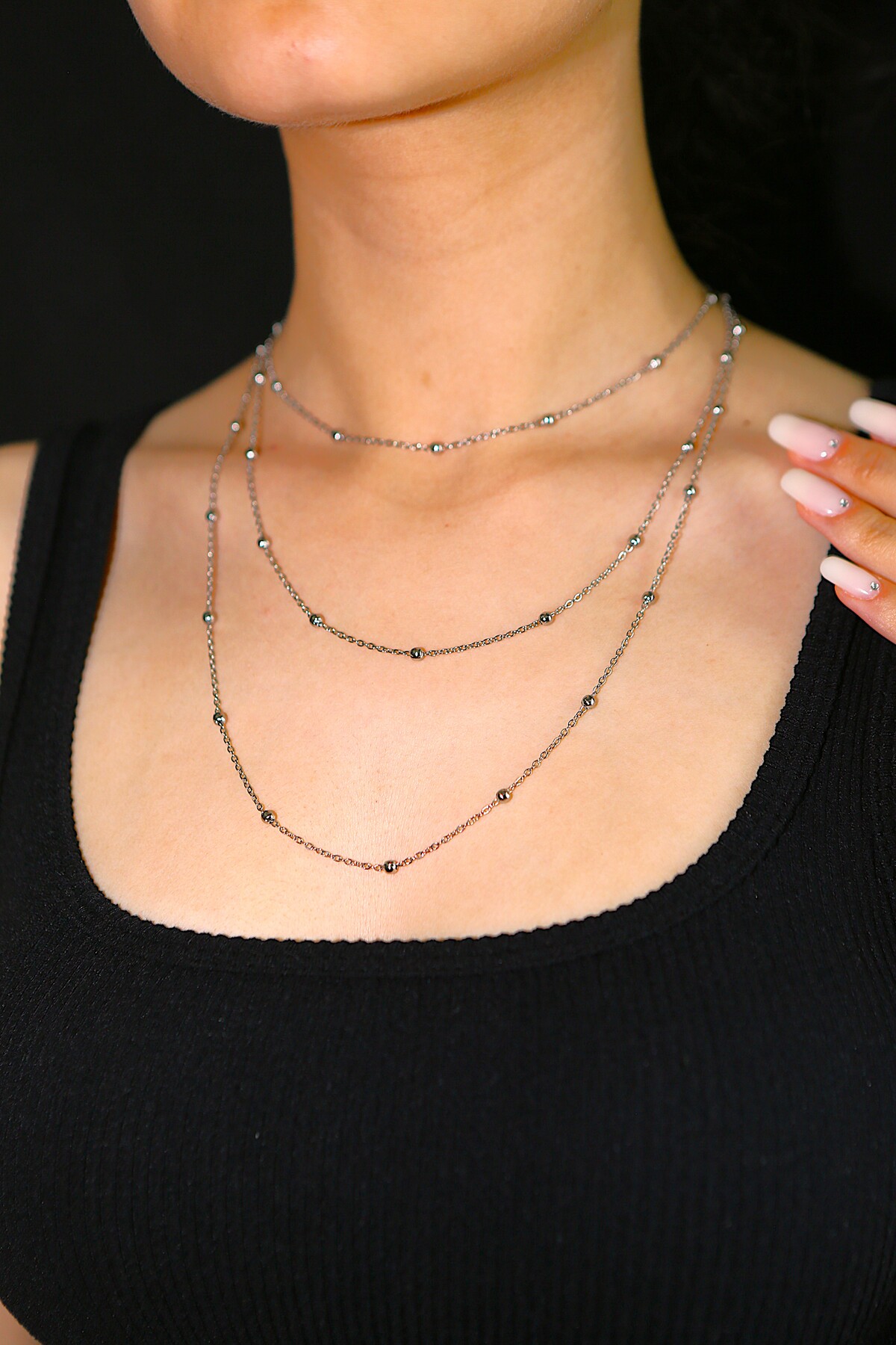 Modern Elegance with Steel Triple Ball Chain Silver Color Necklace
