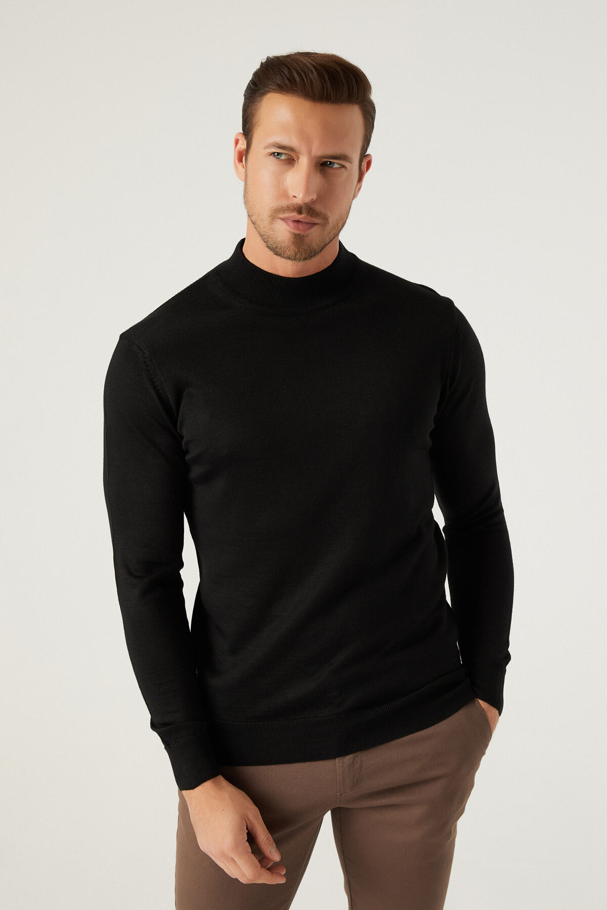 دی اس دامات ژاکت بافتنی پشمی ساده مشکی دی‌دامات مدل Regular Fit