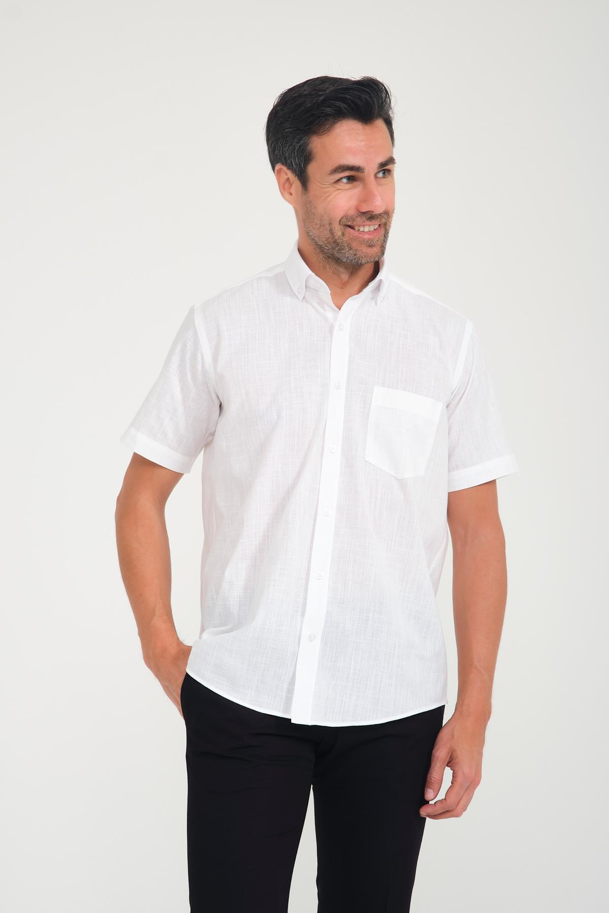 Classic Short Sleeve Linen Linen Neck Buttoned Gift Boxed Men's Shirt FS-001202 - Ecru