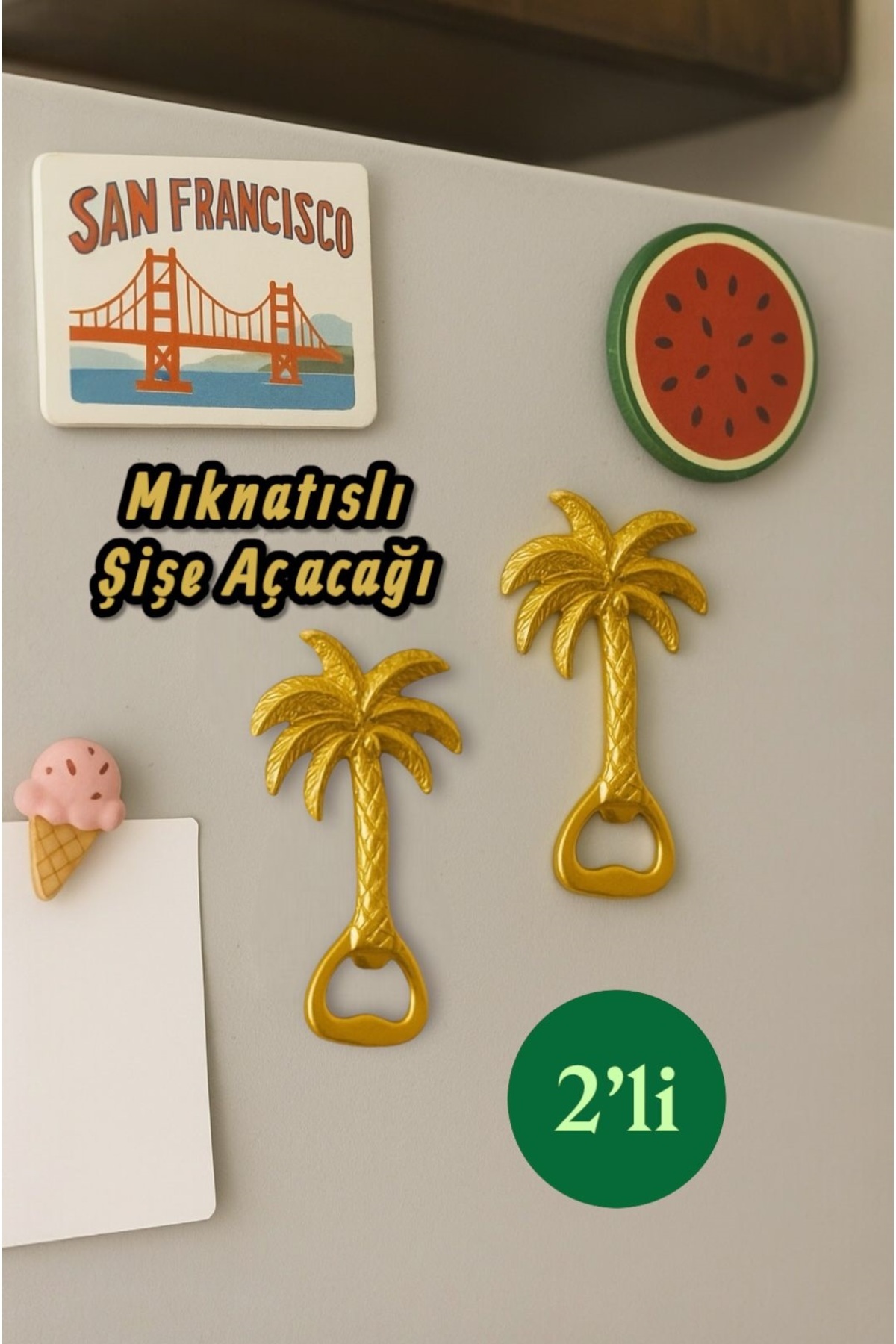 iQey Home 2 ADET Palmiyeli Şişe Açacağı Mıknatıslı Gold