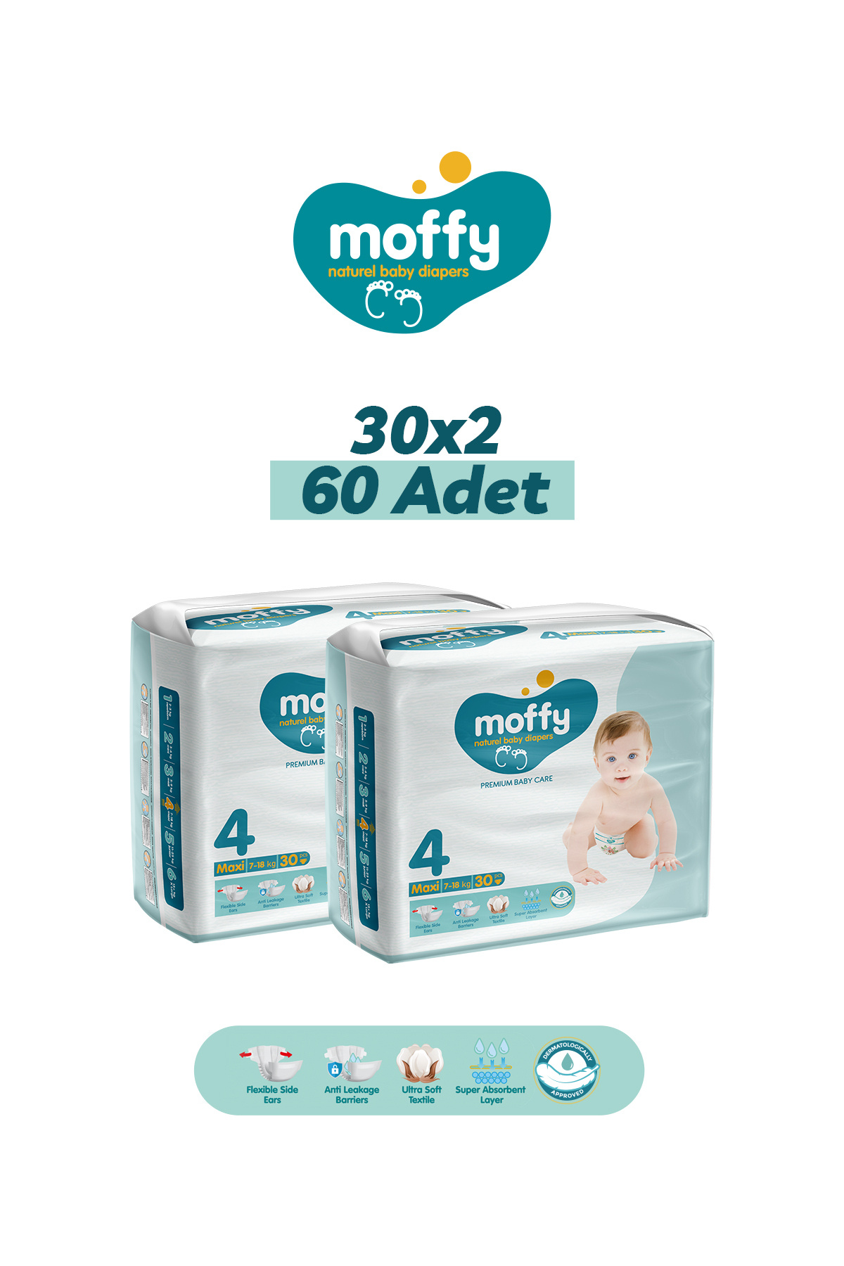 Moffy Twin Maxi 4 Beden Bebek Bezi (30 x 2) 60 Adet