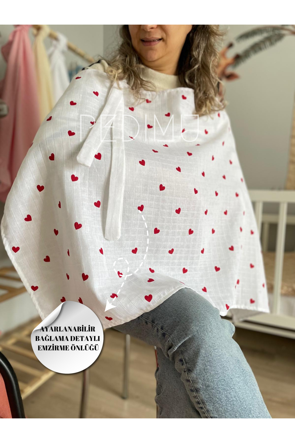 Pedimu Müslin Kalpli Emzirme Önlüğü 60x100 cm – %100 Pamuk, Nefes Alabilen, Ayarlanabilir fotoğrafı 2 (önizleme)