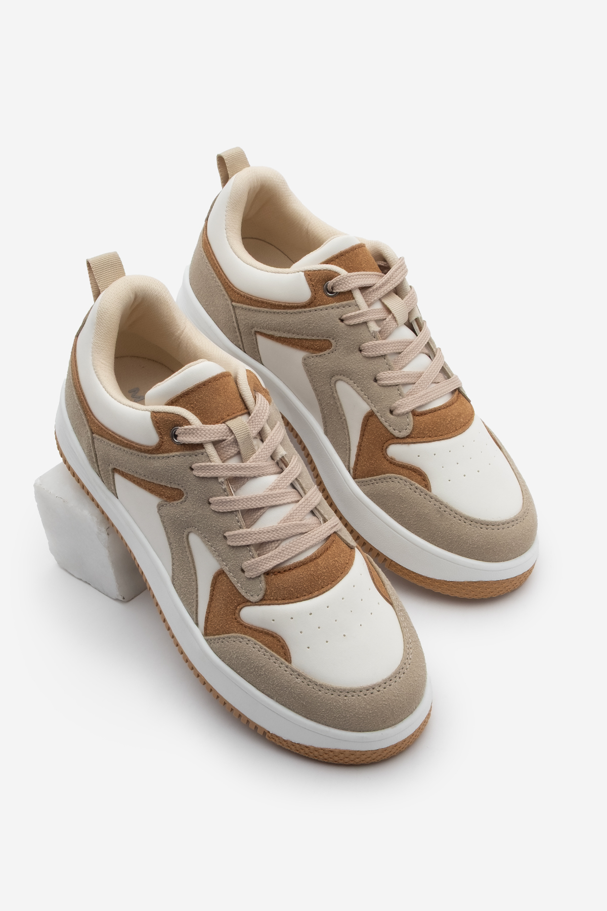 Marjin Kadın Sneaker Yüksek Taban Spor Ayakkabı Aryan Camel