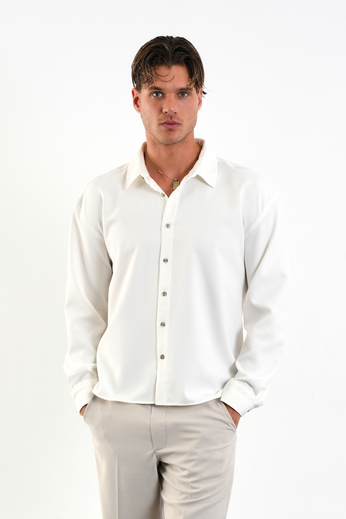 Redline  Base Oversize Yumuşak Teri Emen Kolay Ütü Nefes Alan Erkek Gömlek - Görsel 5