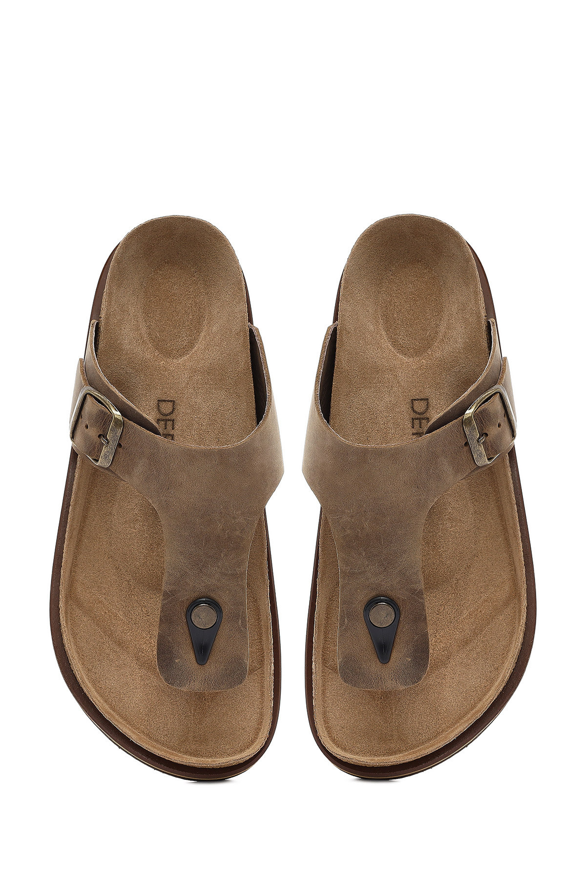 Derimod-Men's Beige Flip Flops Nubuck Leather Slippers 25Sfd6254V3 8