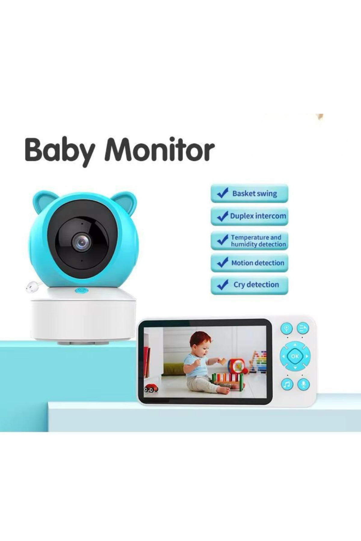 CROW'S TECH LCD Ekranlı Gece Görüşlü Bebek İzleme Kamerası Uzaktan Mobil Kontrol Kayıt Özelliği+Telsiz Konuşma fotoğrafı 5 (önizleme)
